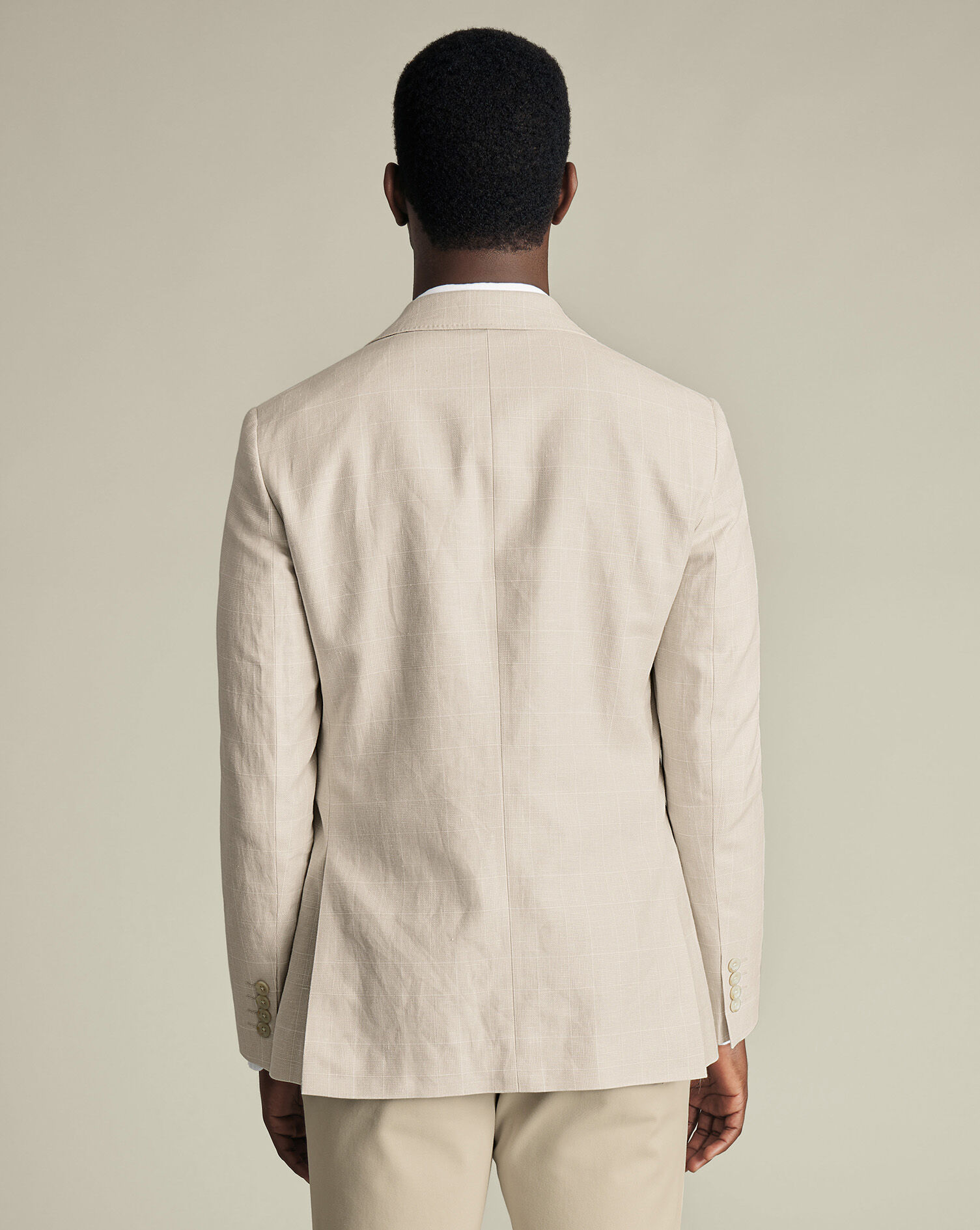 Linen Cotton Check Jacket - Stone