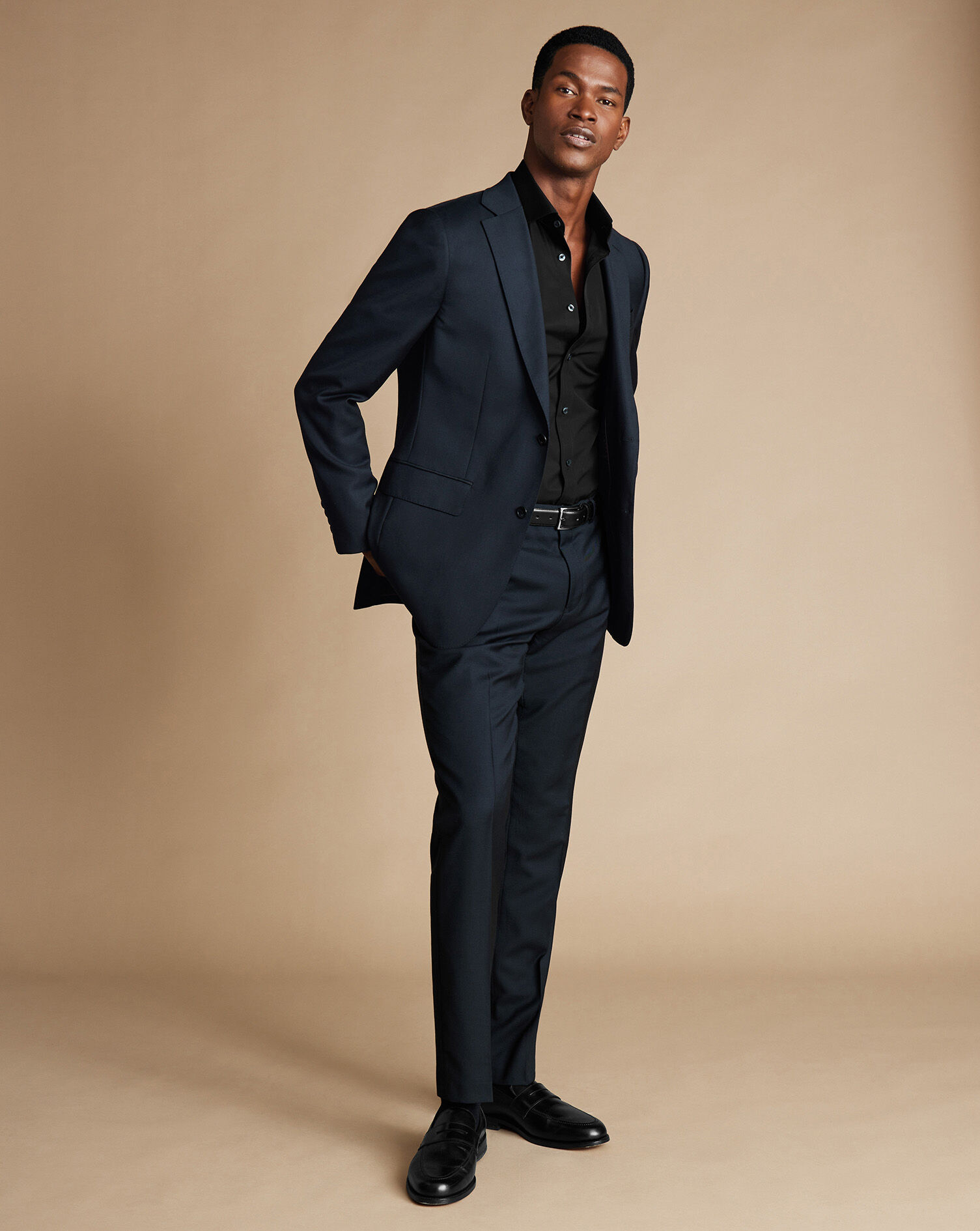 Spread Collar Non-Iron Poplin Shirt - Black