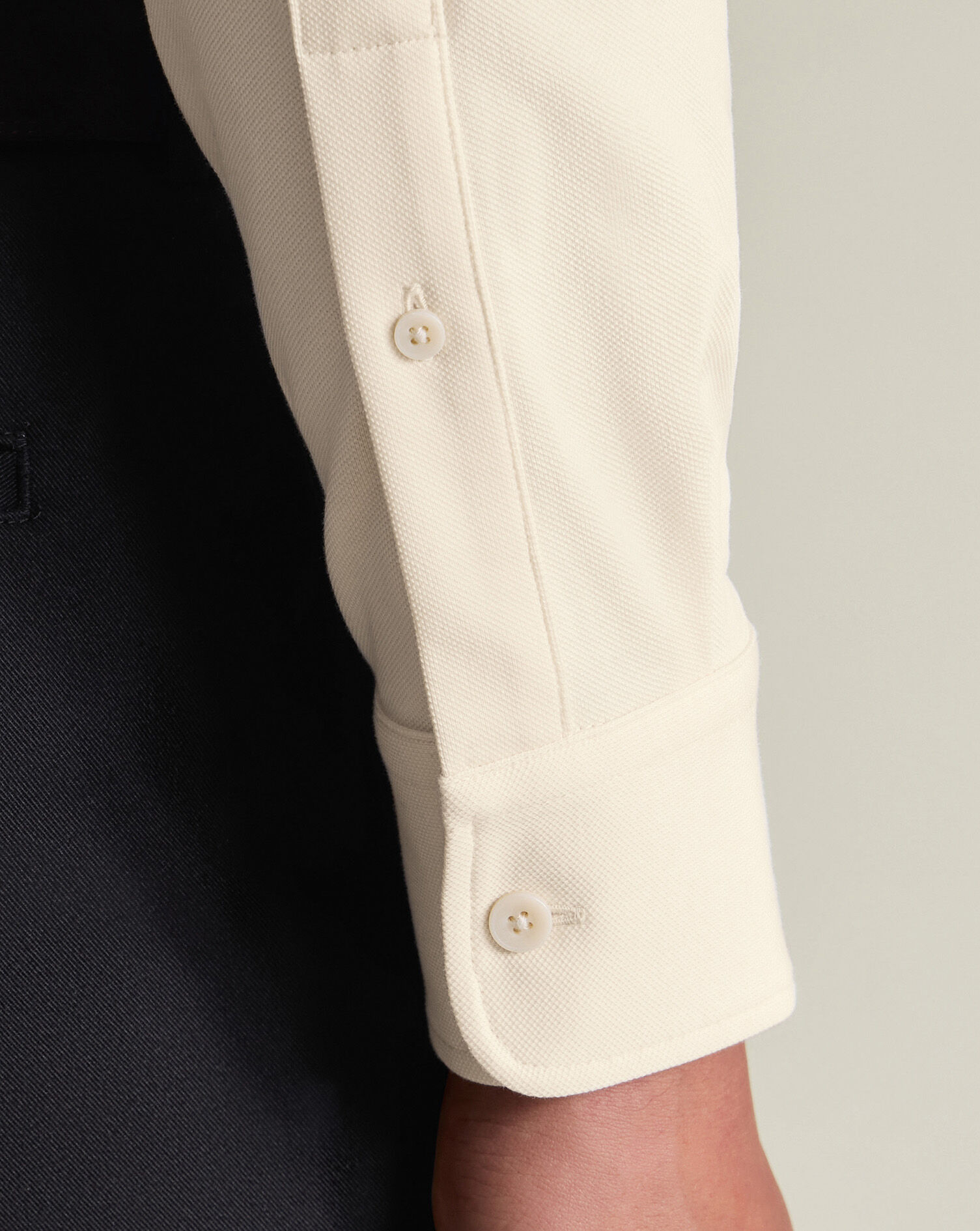 Long Sleeve Smart Pique Polo - Cream