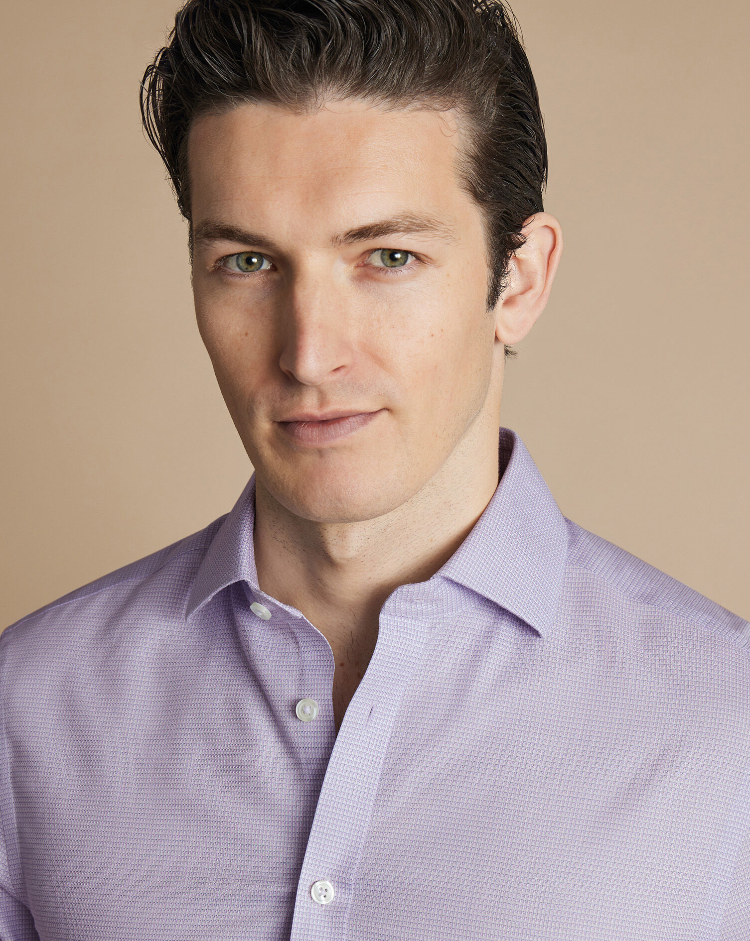 Spread Collar Non-Iron Stretch Kensington Weave Shirt - Lilac Purple