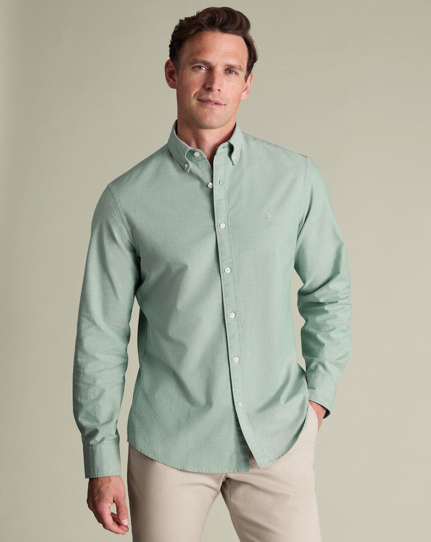 Stretch Washed Oxford Shirt - Light Green