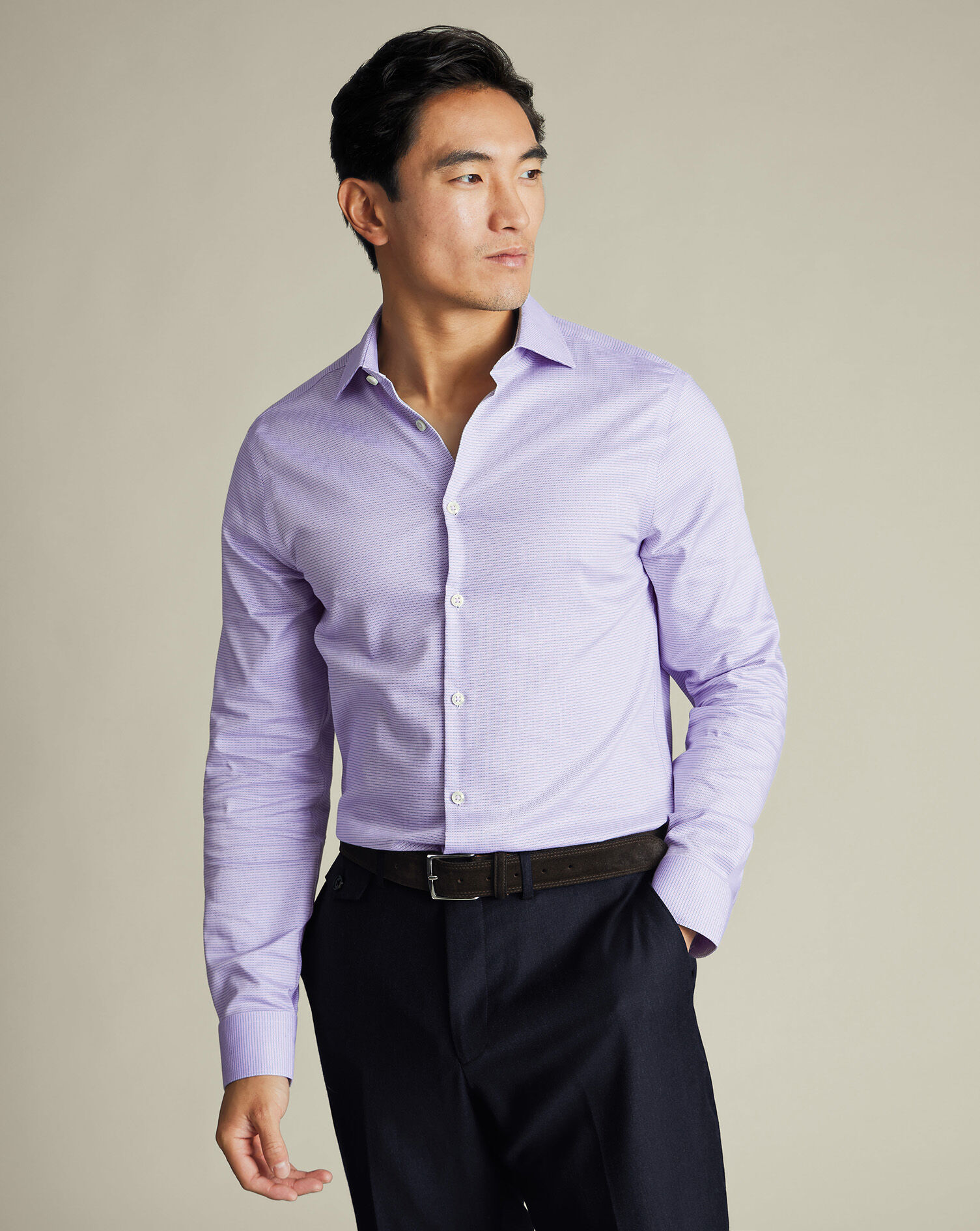 Non-Iron Stretch Texture Circle Shirt - Lilac