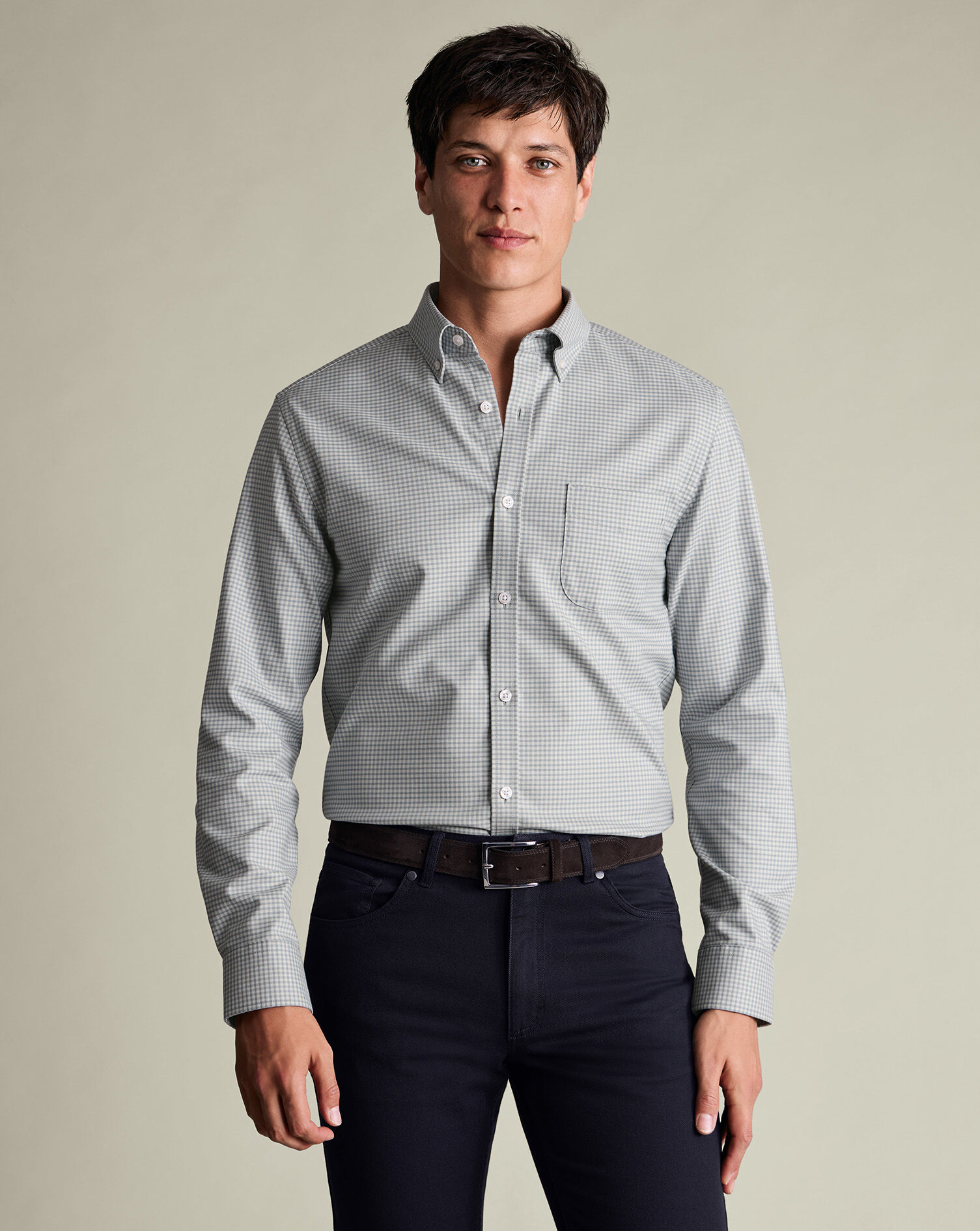 Twill Gingham Shirt - Light Grey