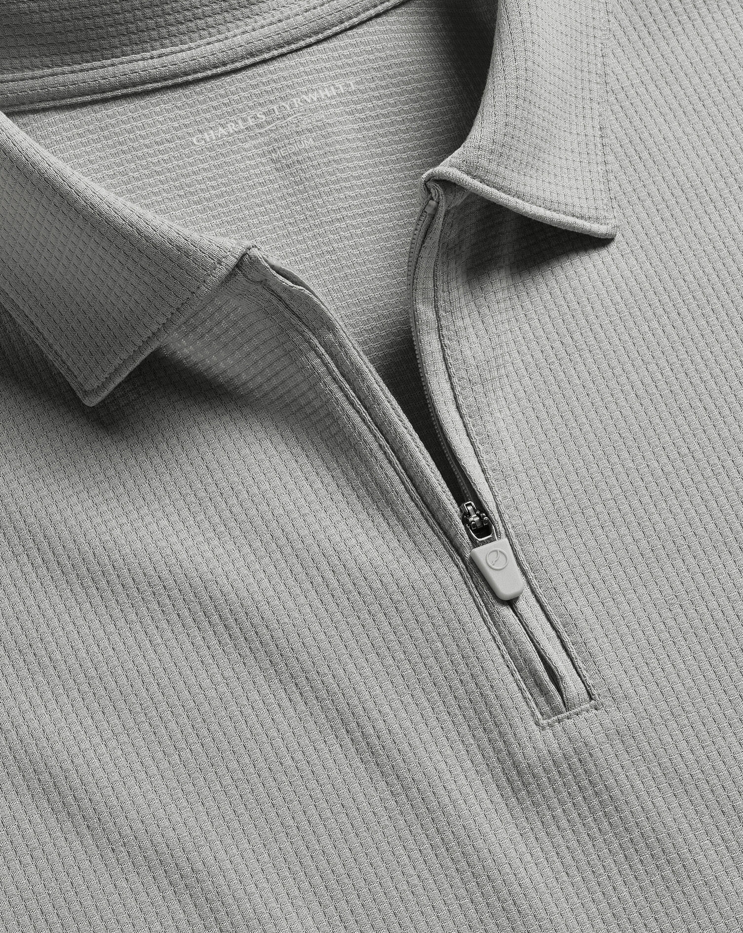 Performance Textured Zip-Neck Polo - Light Gray