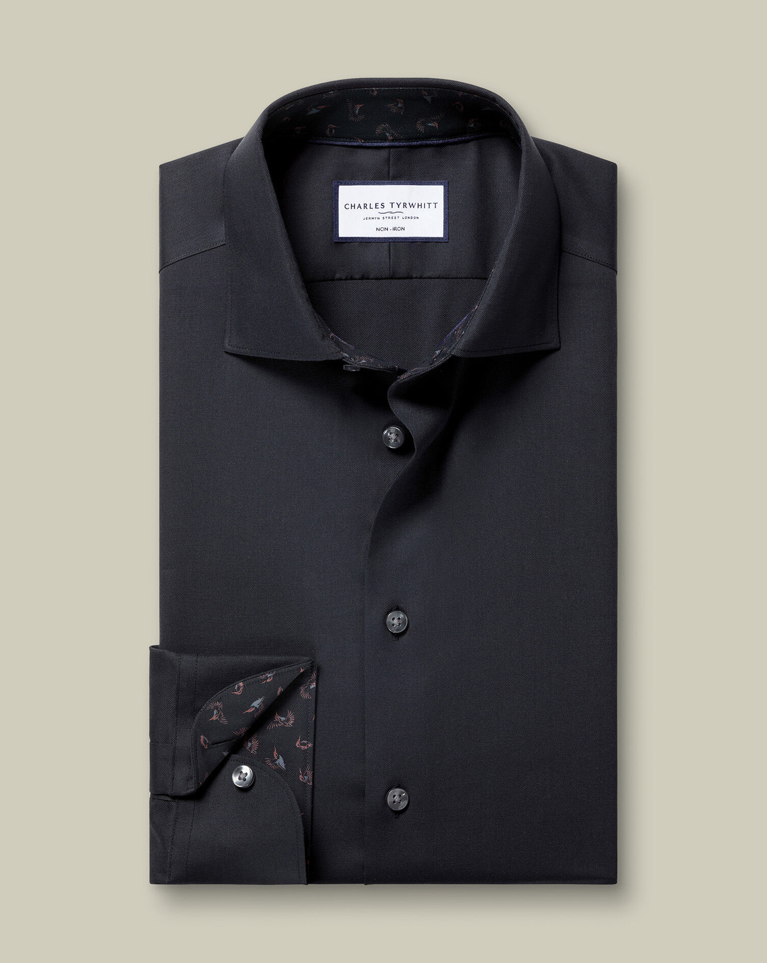 Non-Iron Stretch Printed Trim Shirt - Charcoal