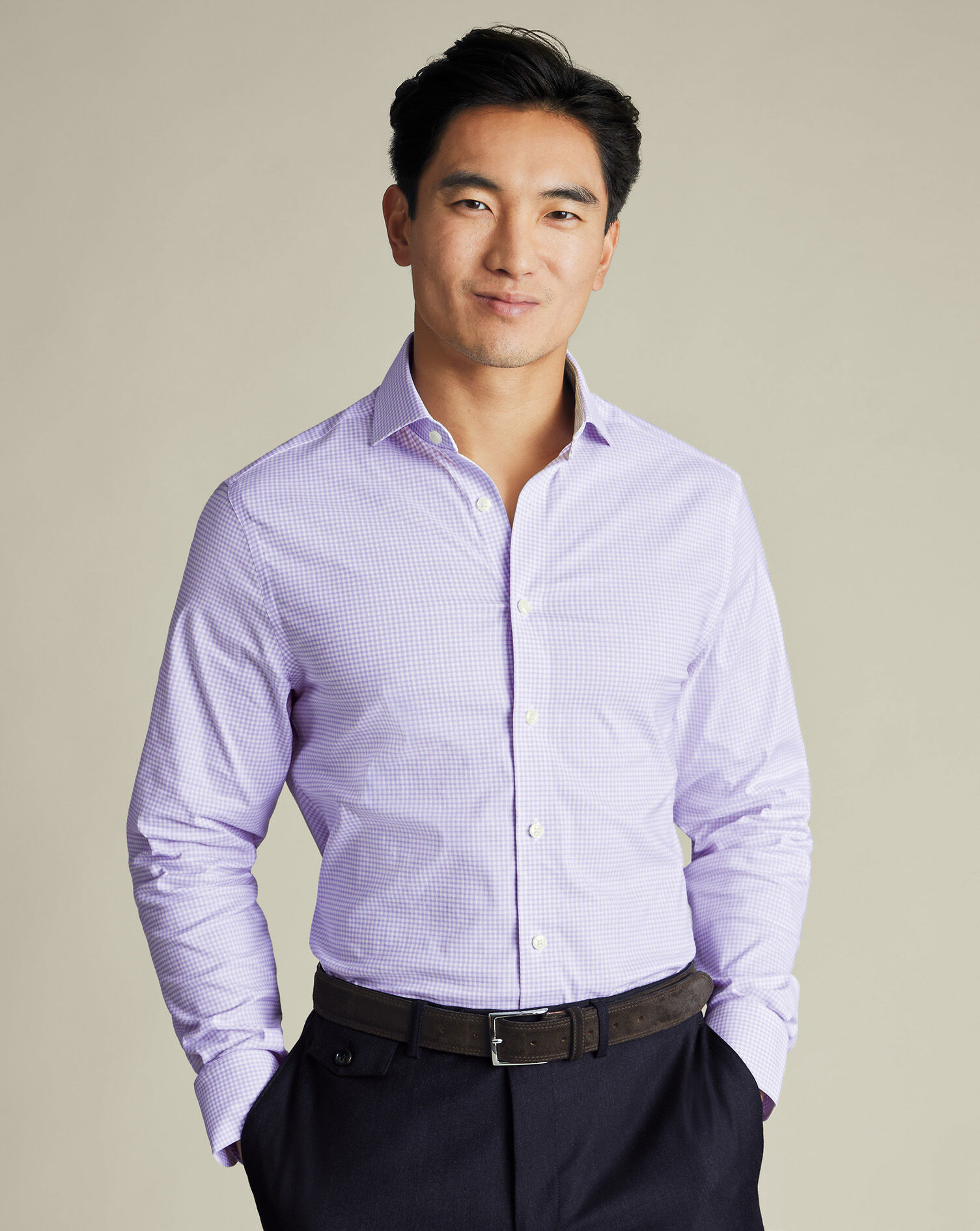 Non-Iron Performance Twill Check Shirt - Lilac