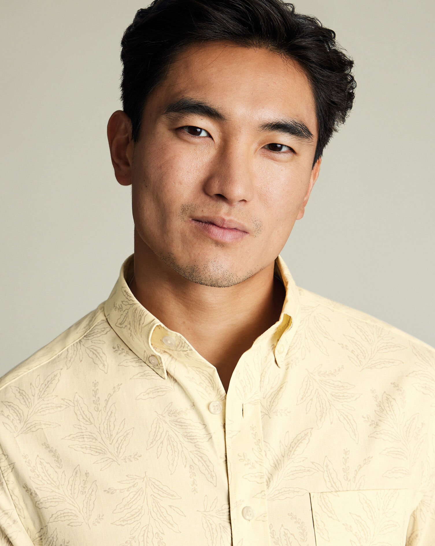 Non-Iron Poplin Print Short Sleeve Shirt - Yellow