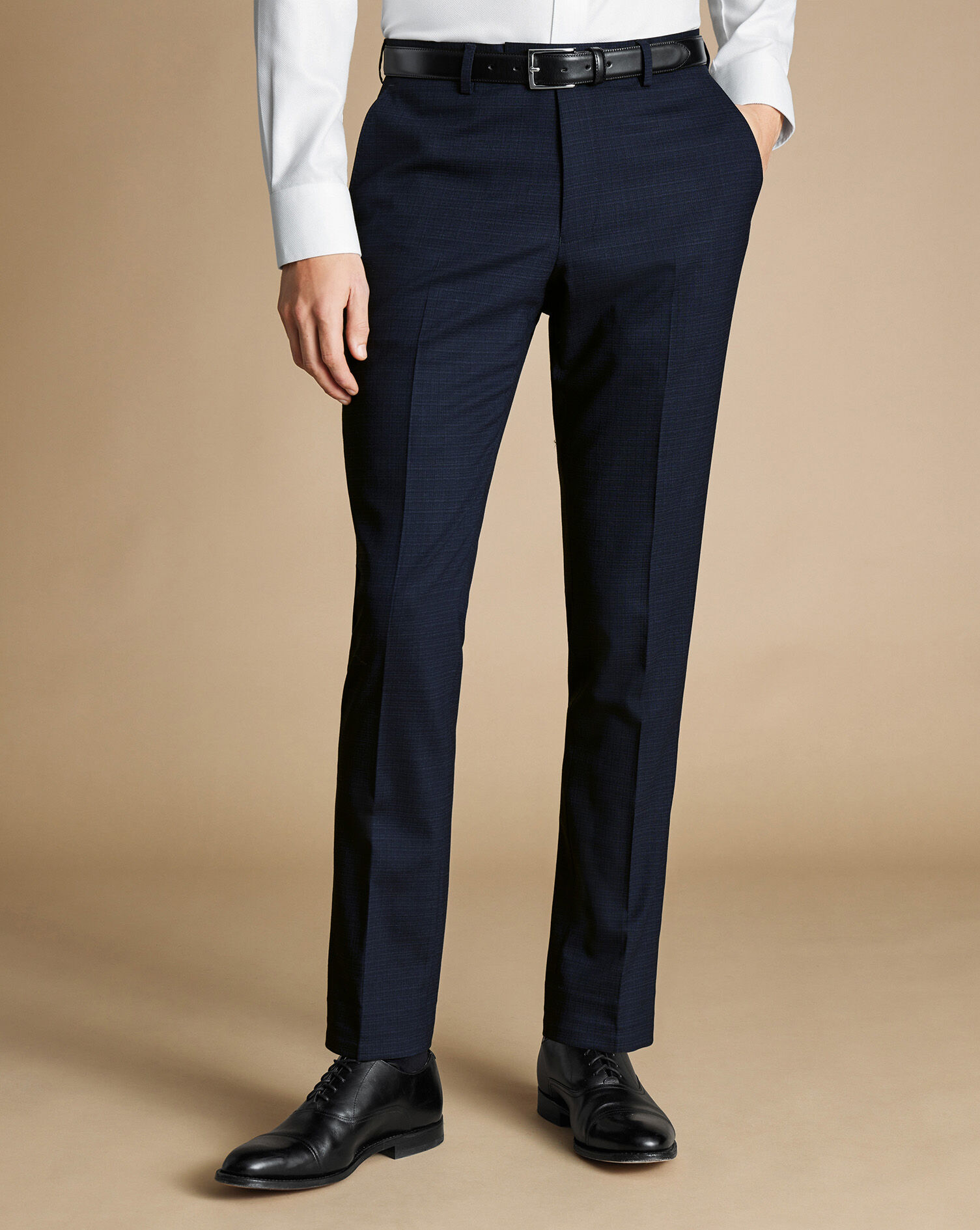 Micro Grid Check Suit Pants - Navy