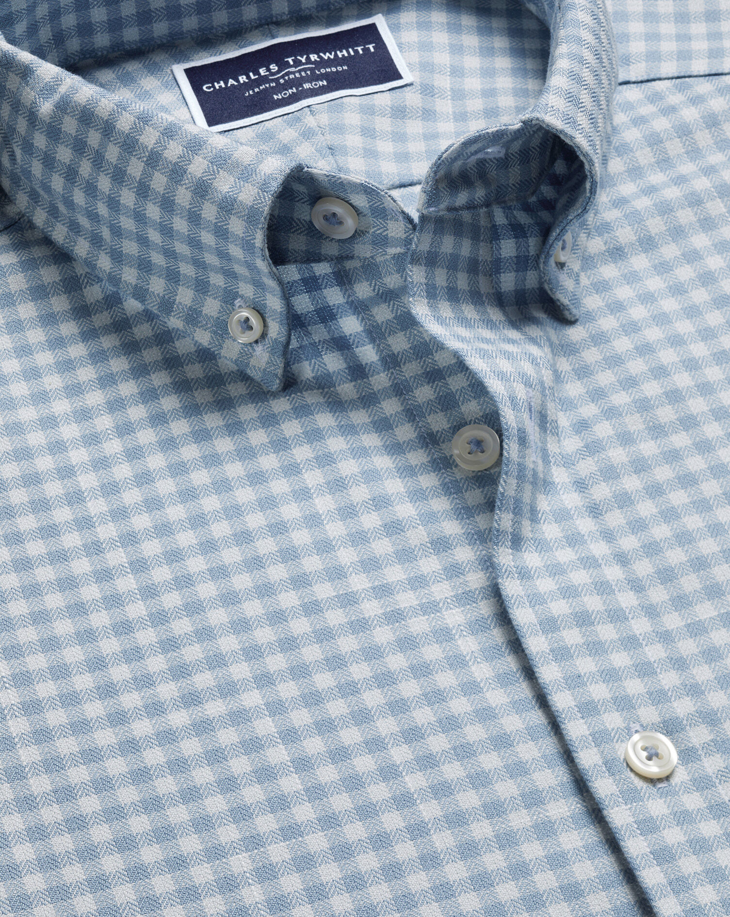 Non-Iron Twill Gingham Shirt - Light Blue