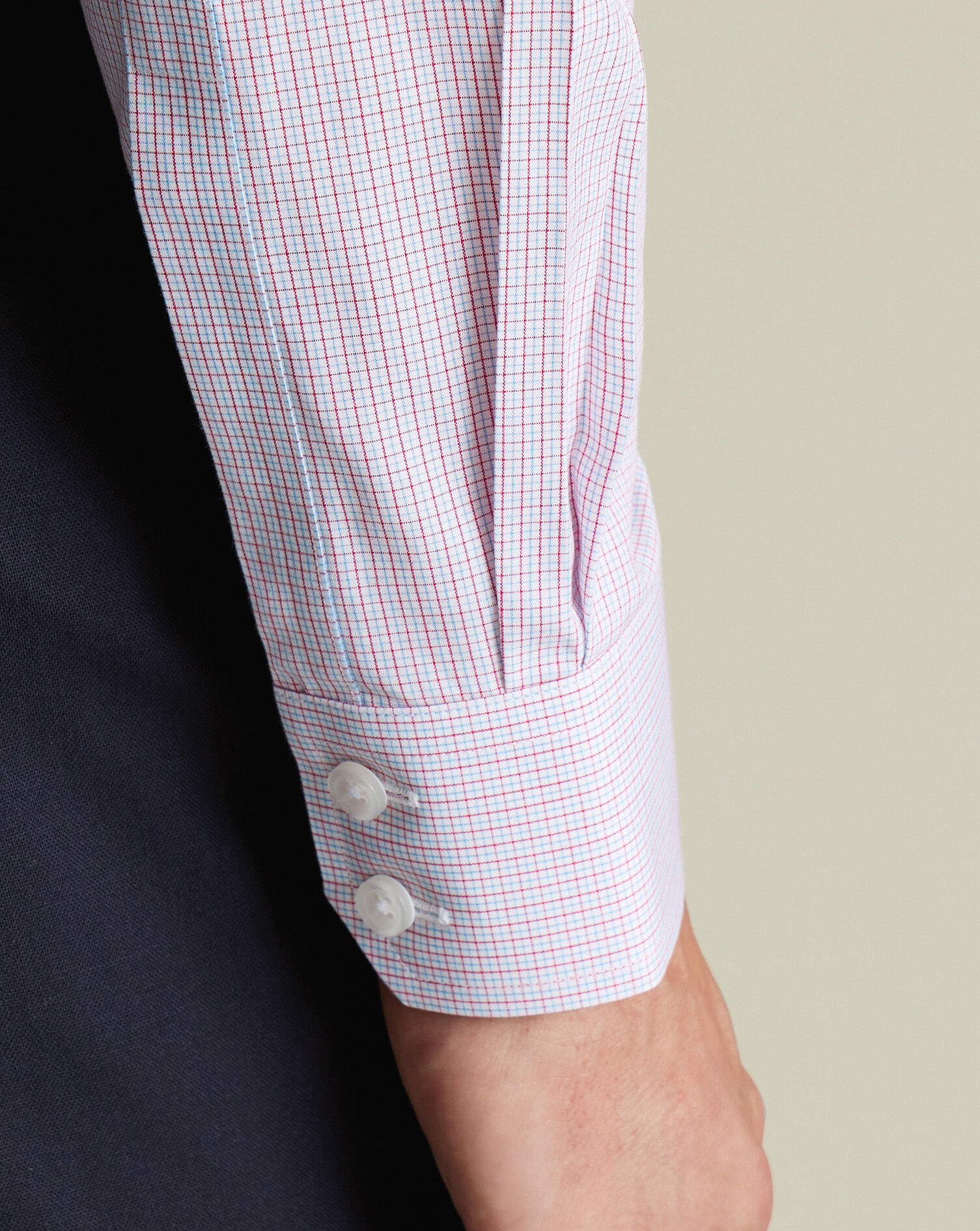 Non-Iron Poplin Check Shirt - Red & Blue
