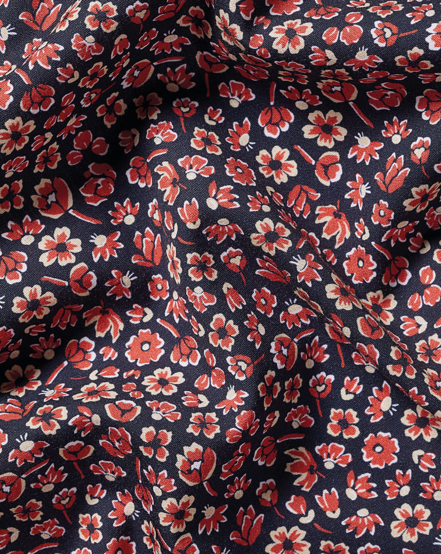 Non-Iron Poplin Floral Print Short Sleeve Shirt - Dark Navy