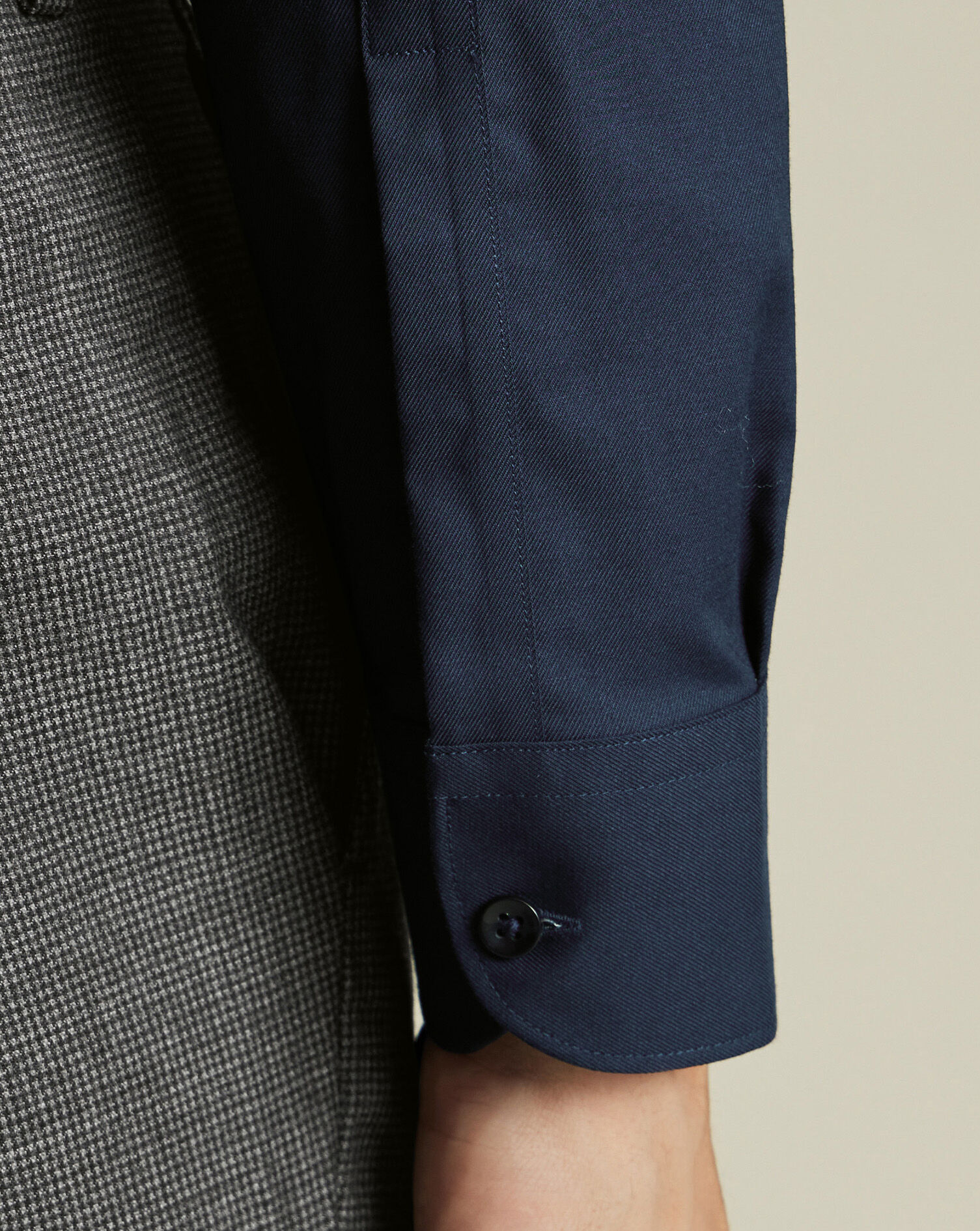 Non-Iron Stretch Printed Trim Shirt - Navy