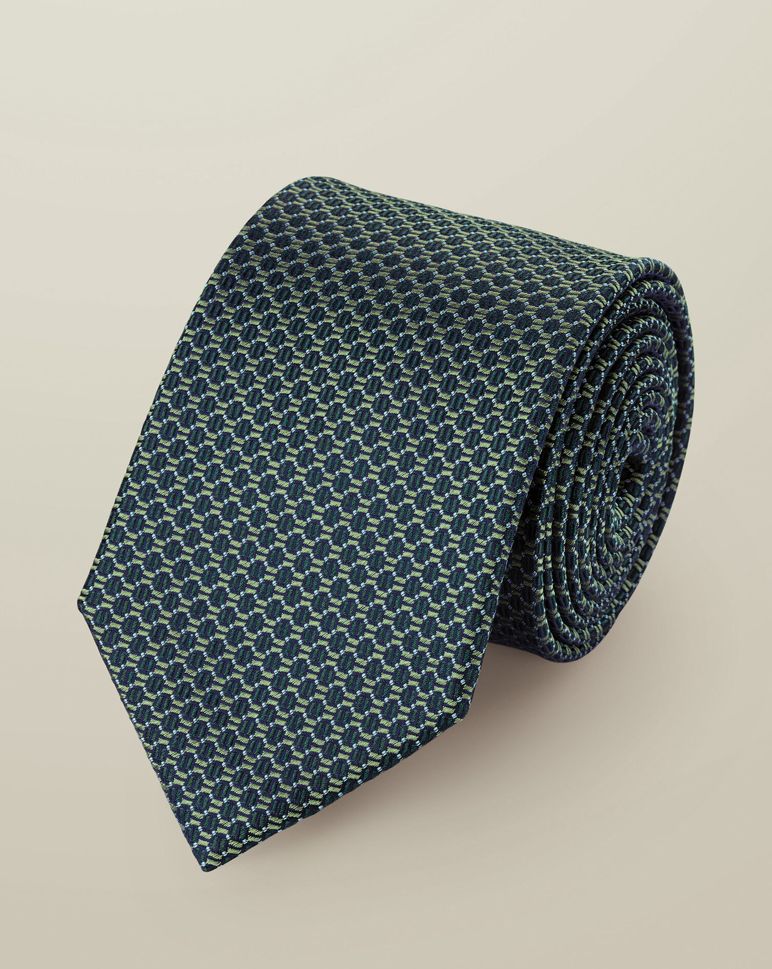 Silk Semi-Plain Patterned Tie - Green