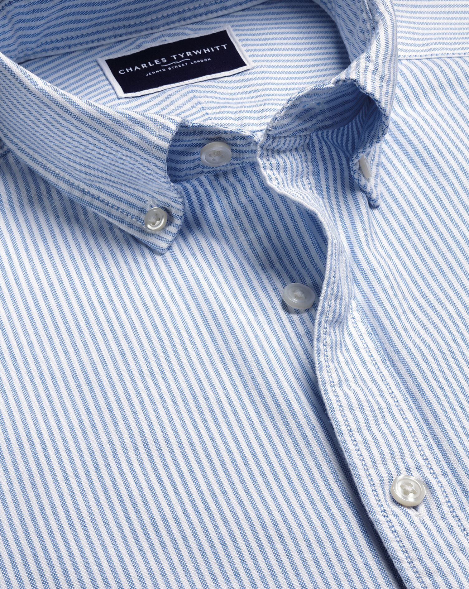 Stretch Washed Oxford Stripe Shirt - Ocean Blue