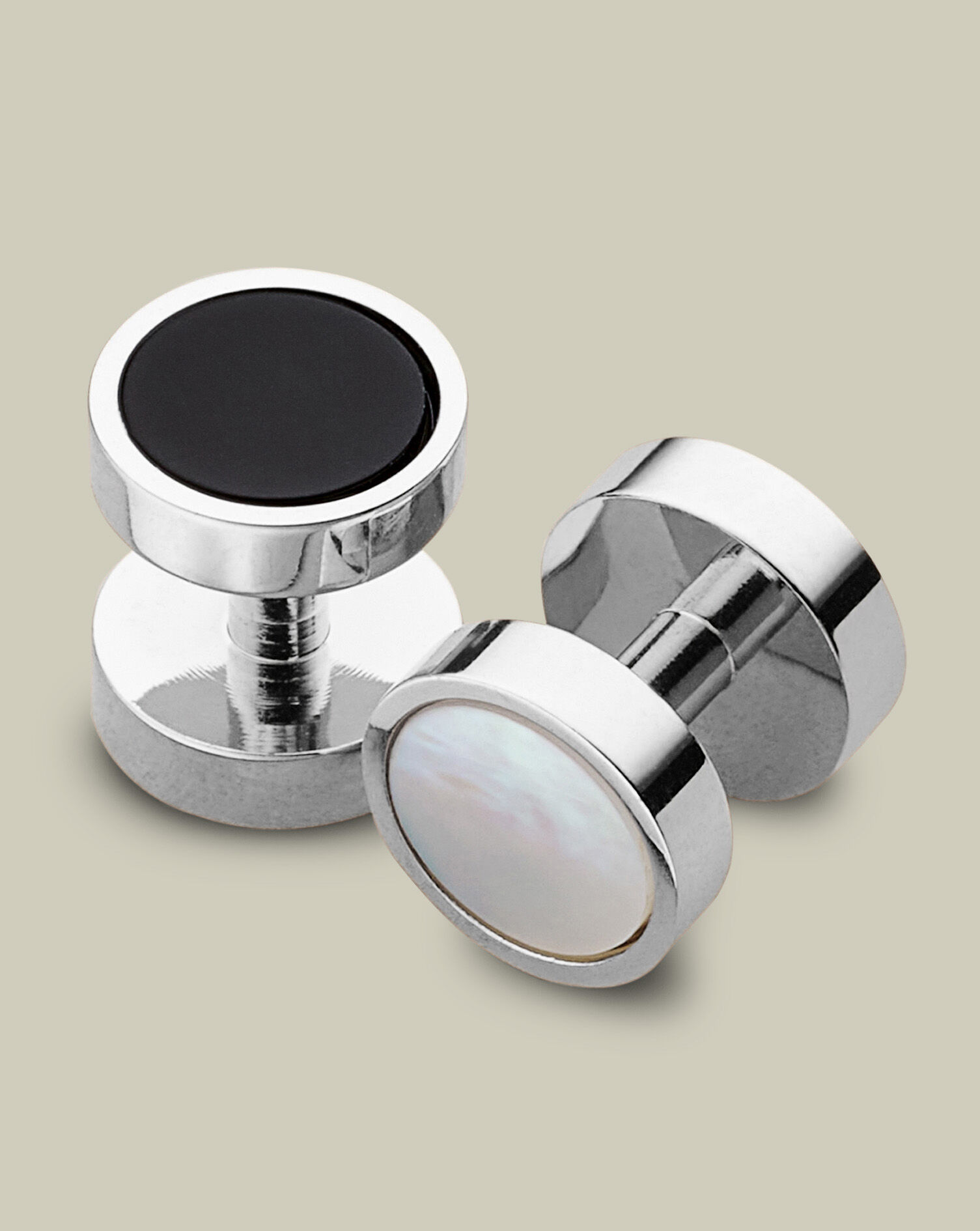 Mother of Pearl and Onyx Evening Studs - Silver