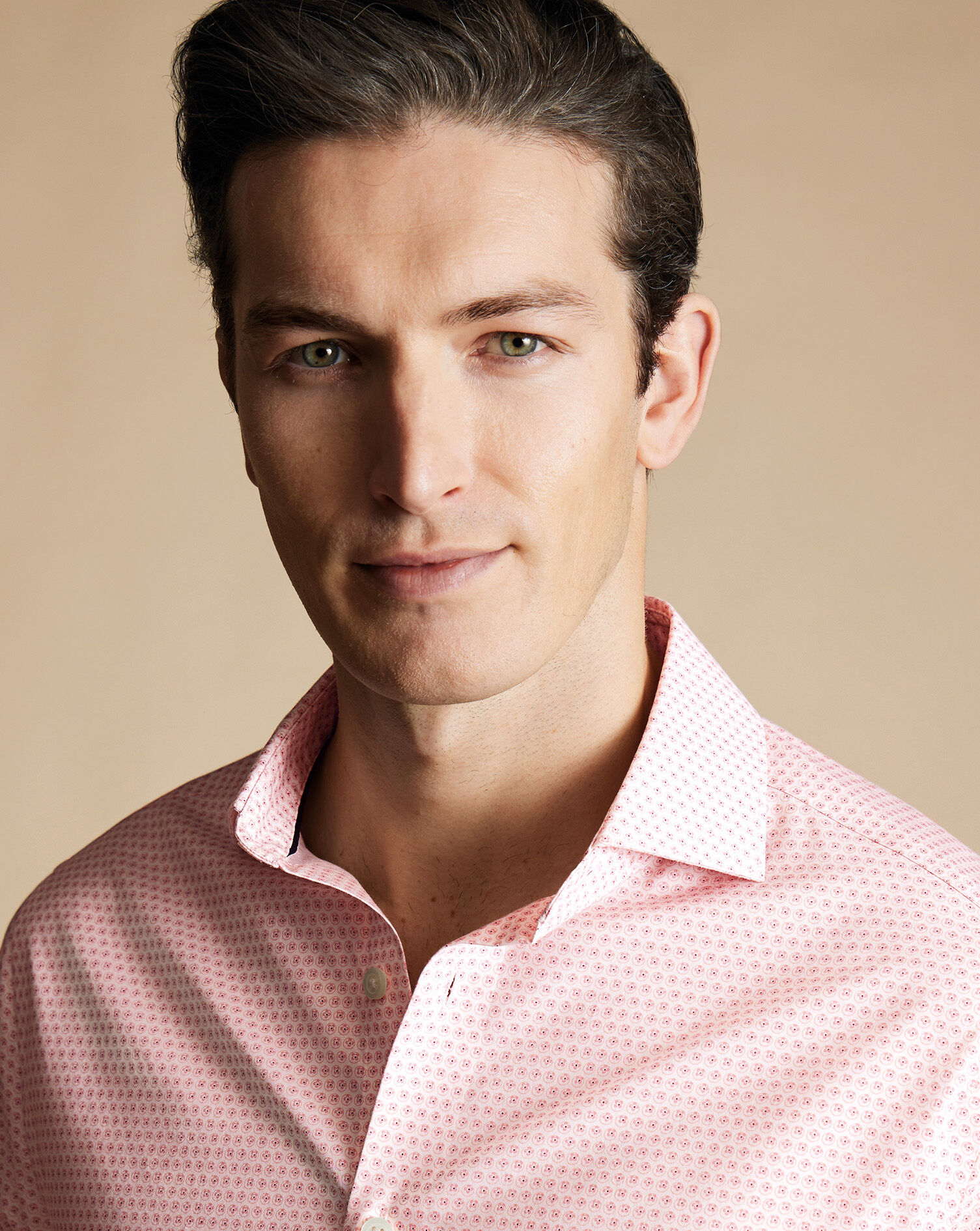 Semi-Spread Collar Non-Iron Stretch Floral Geo Print Shirt - Pink