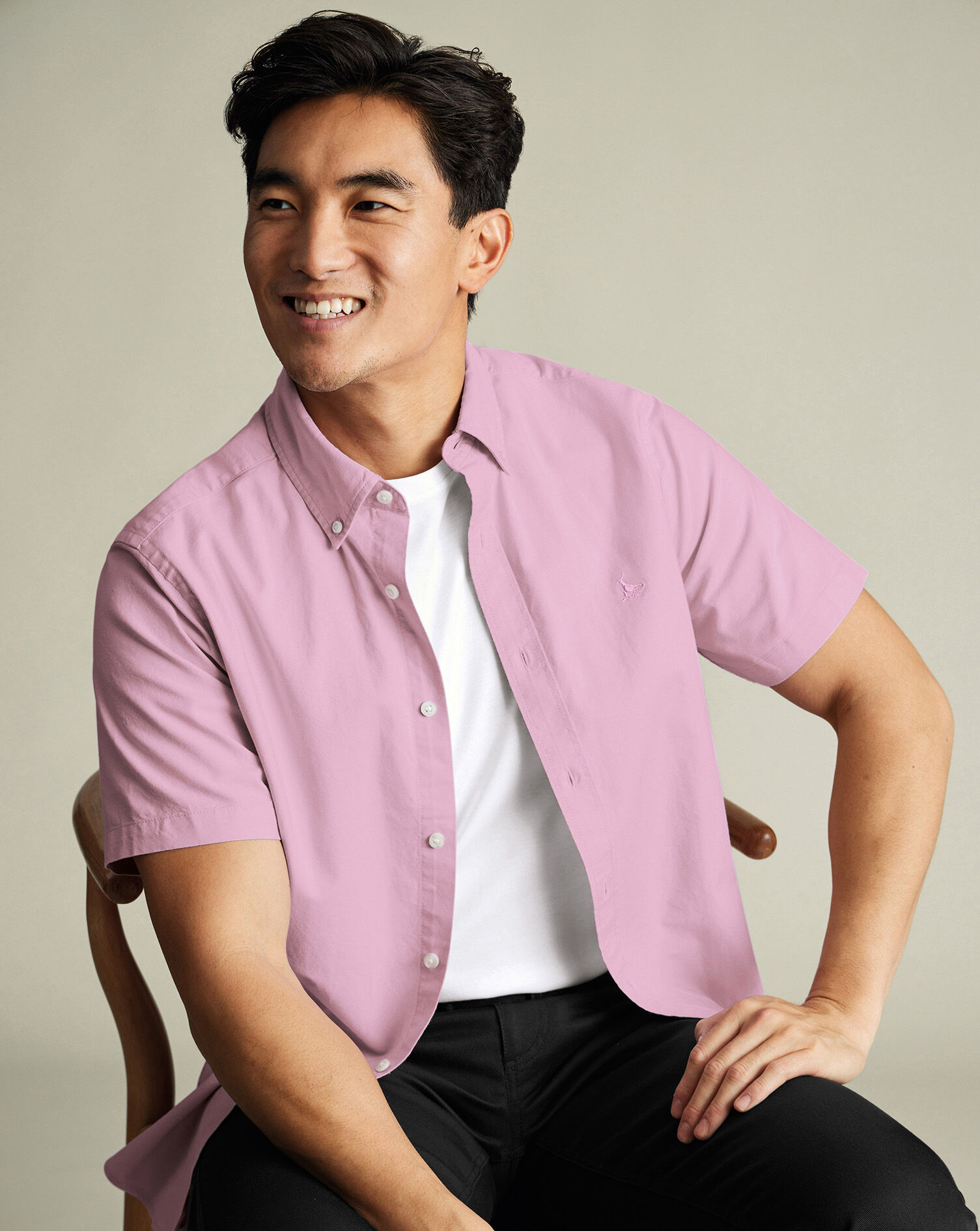 Stretch Washed Oxford Short Sleeve Shirt - Pink