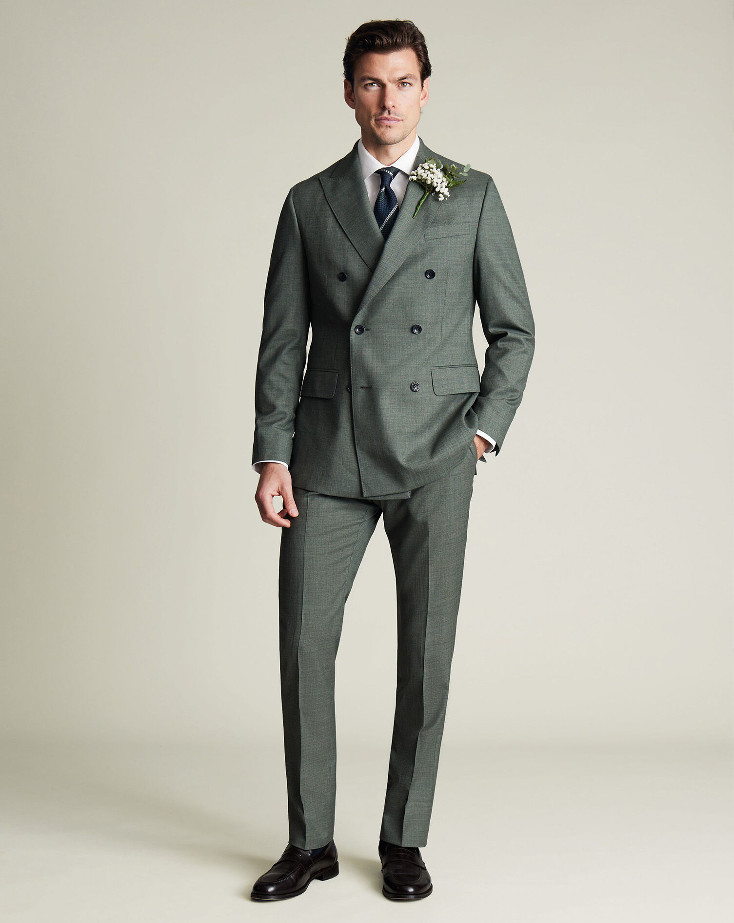 Double Breasted Ultimate Performance Sharkskin Suit - Forest Green