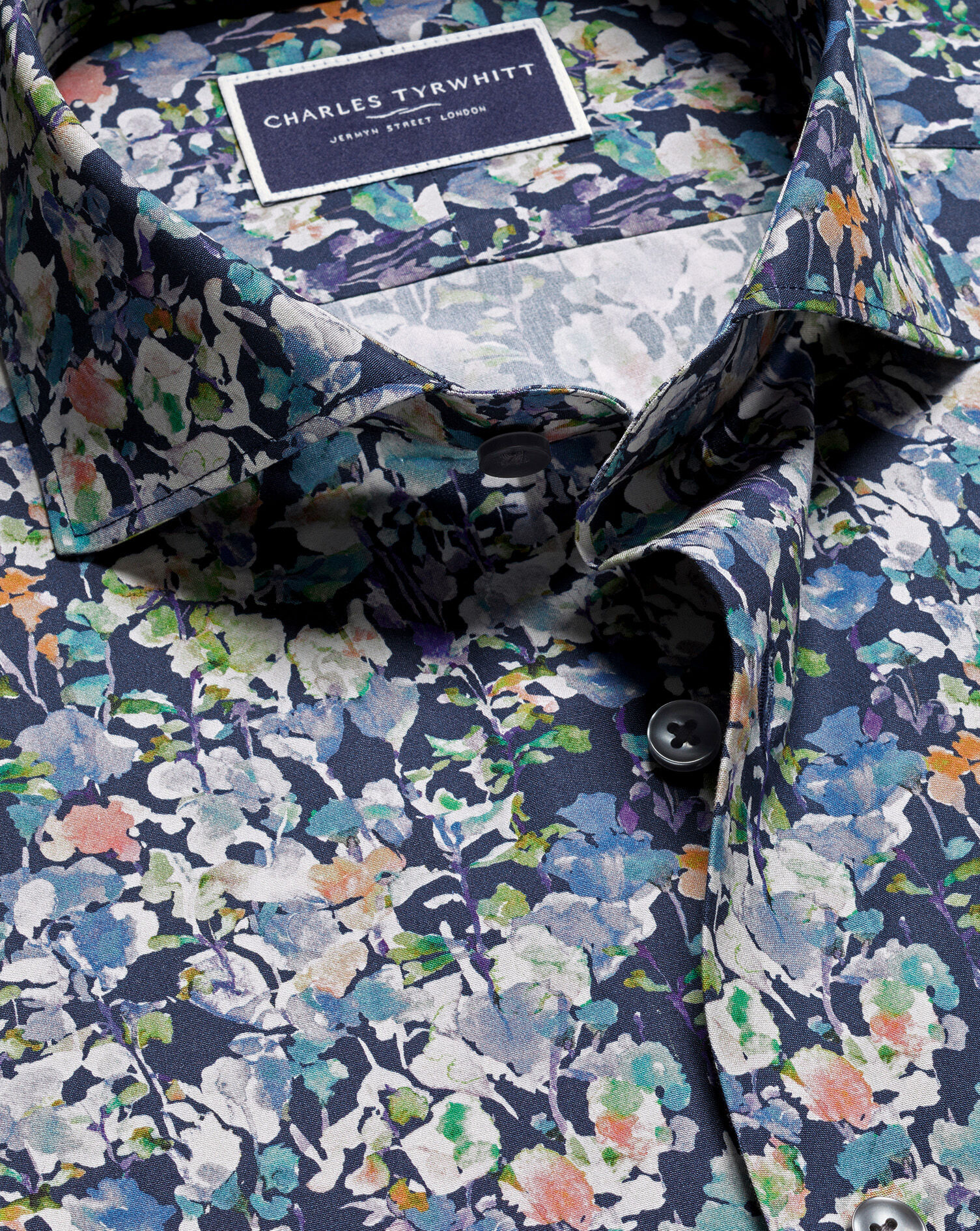 Made with Liberty Fabric Semi-Spread Floral Shirt - Ink Blue