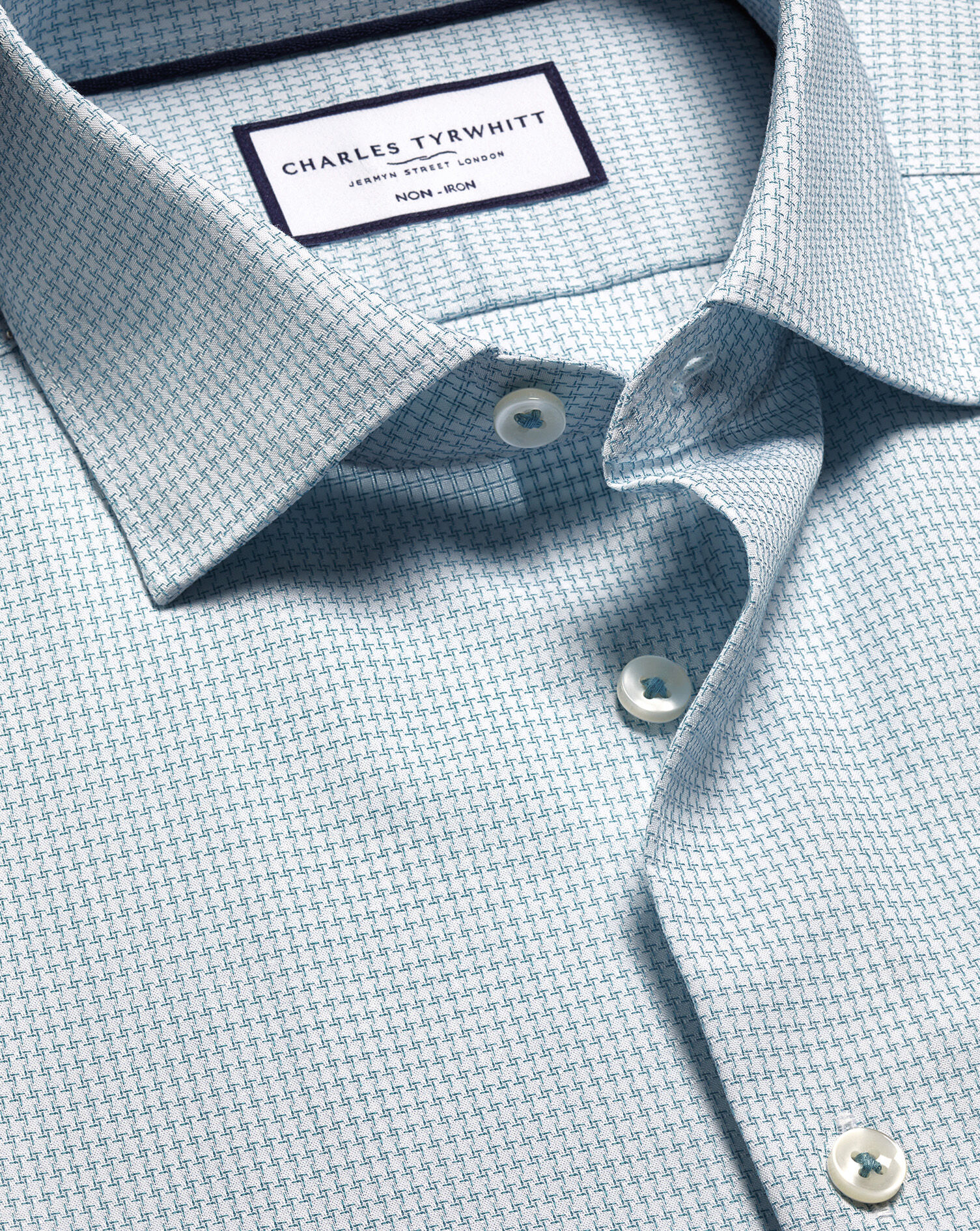 Non-Iron Stretch Texture Shirt - Teal Green