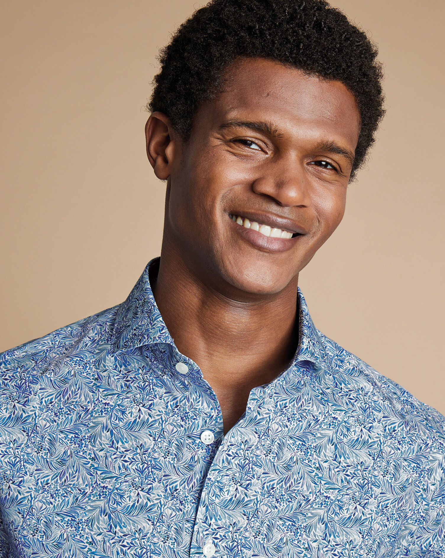 Made with Liberty Fabric Semi-Spread Linear Print Shirt - Cobalt Blue