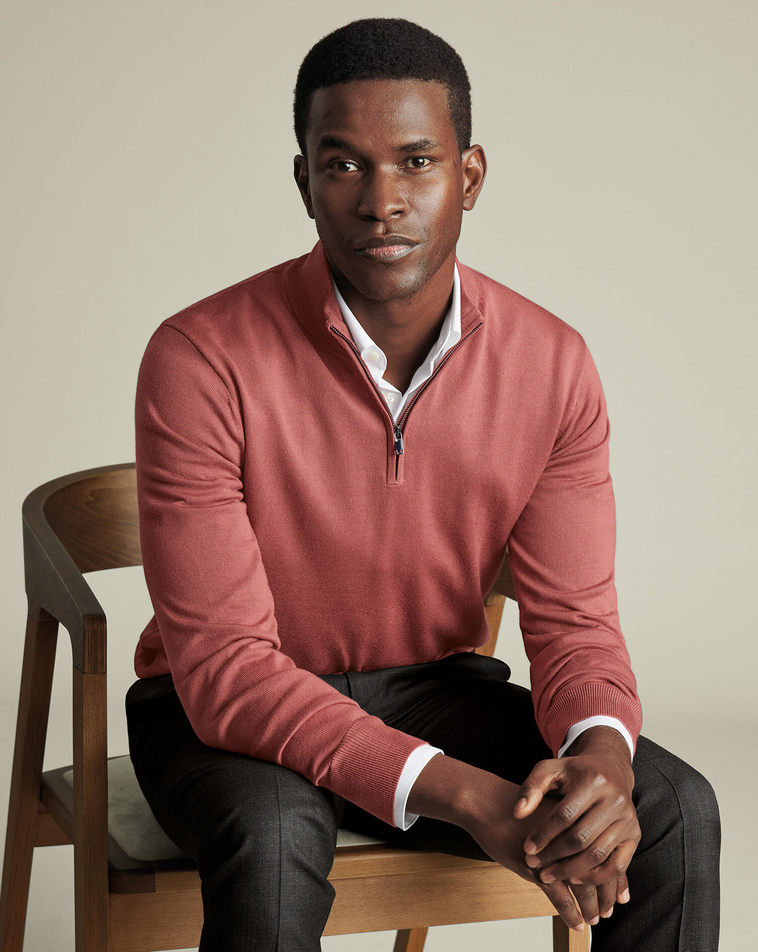 Merino Quarter Zip Sweater - Rust