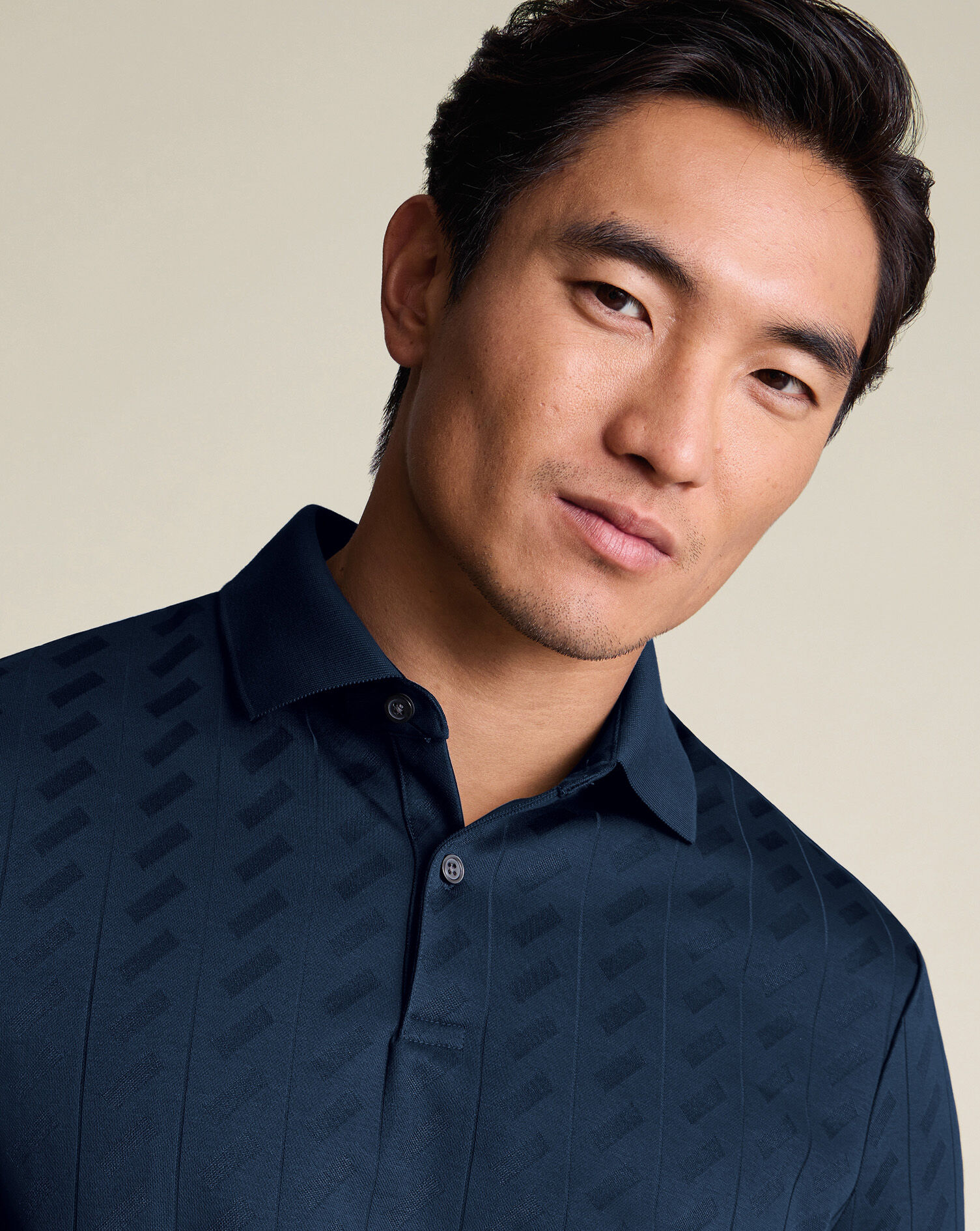 Textured Jacquard Polo - Navy