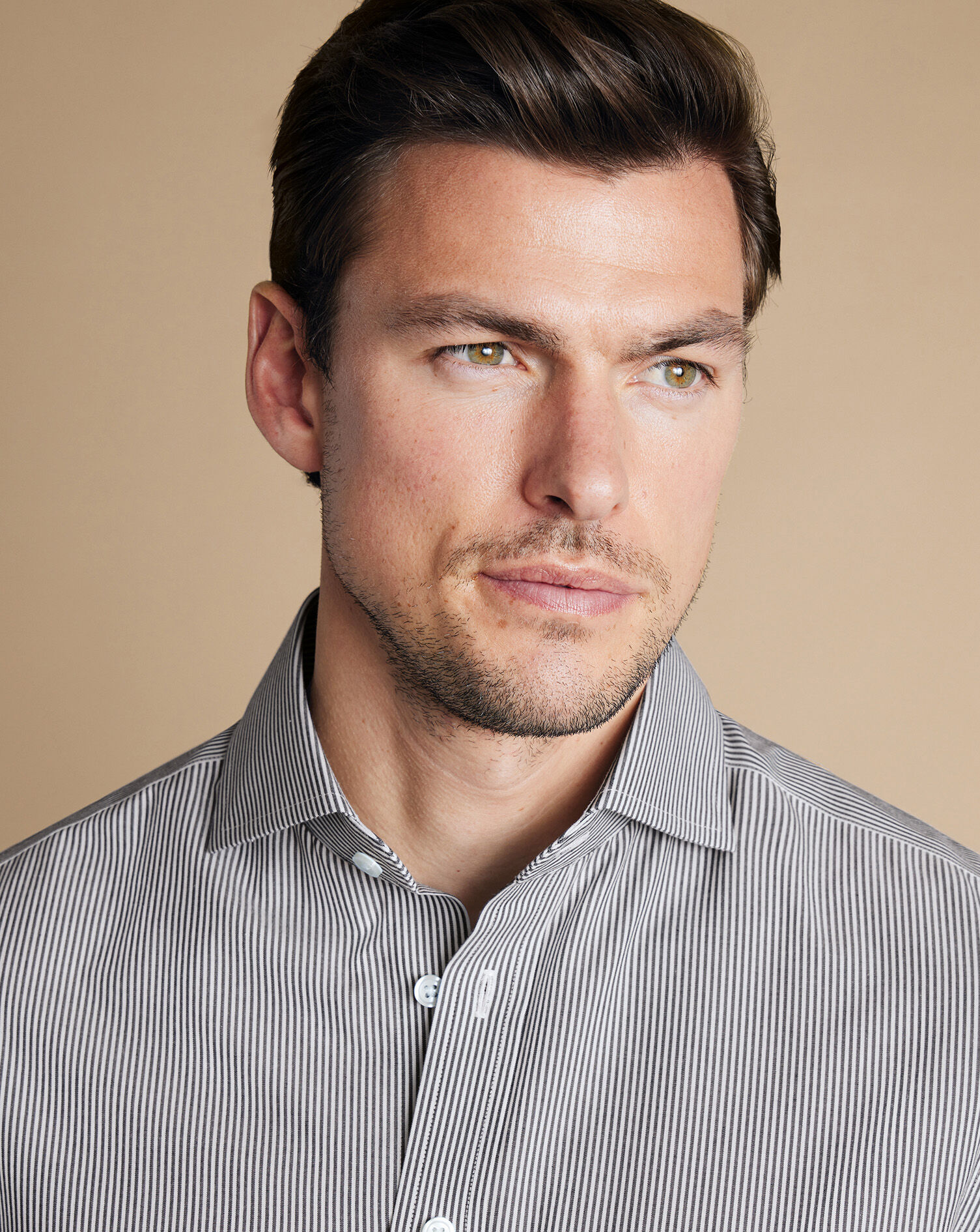 Spread Collar Non-Iron Poplin Bengal Stripe Shirt - Black