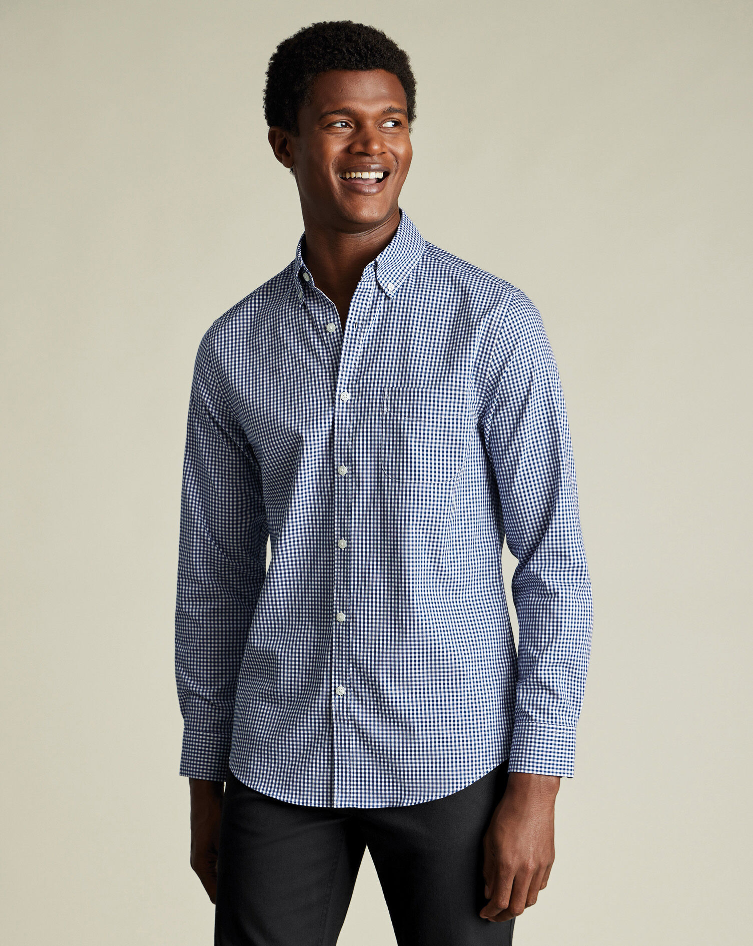 Non-Iron Stretch Poplin Check Shirt - Navy