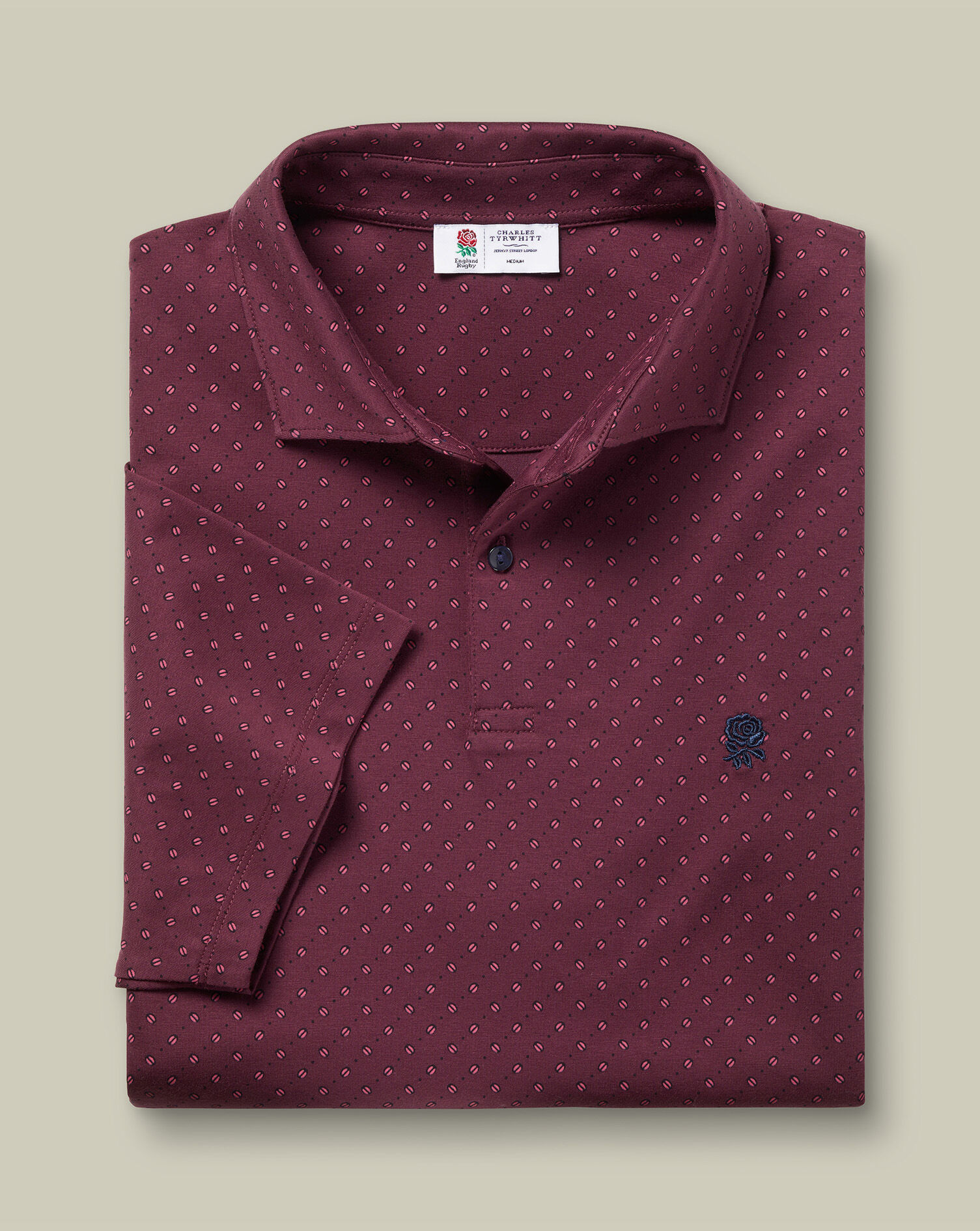 England Rugby Performance Print Polo - Wine & Navy