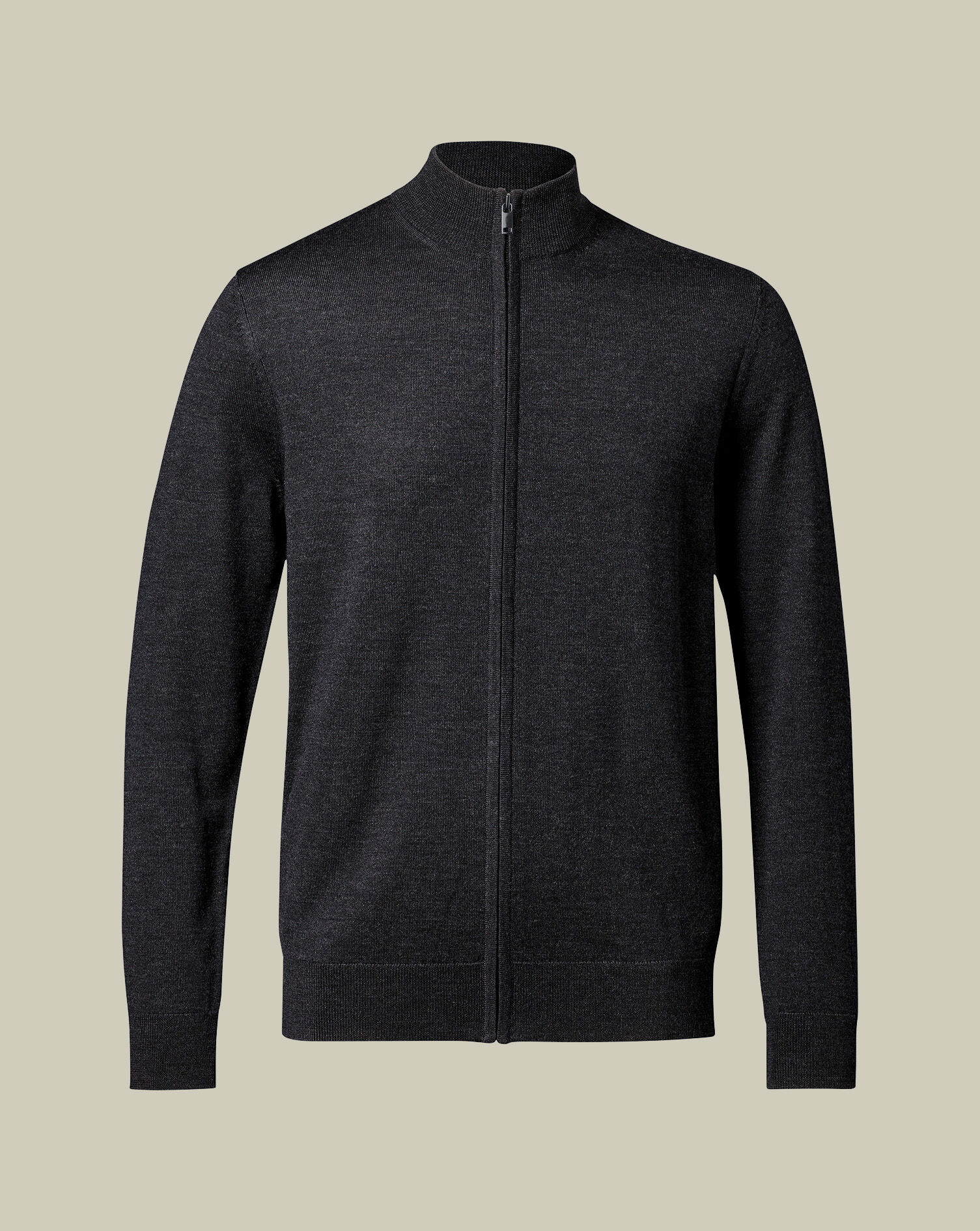 Pure Merino Full Zip-Through Cardigan - Charcoal Gray