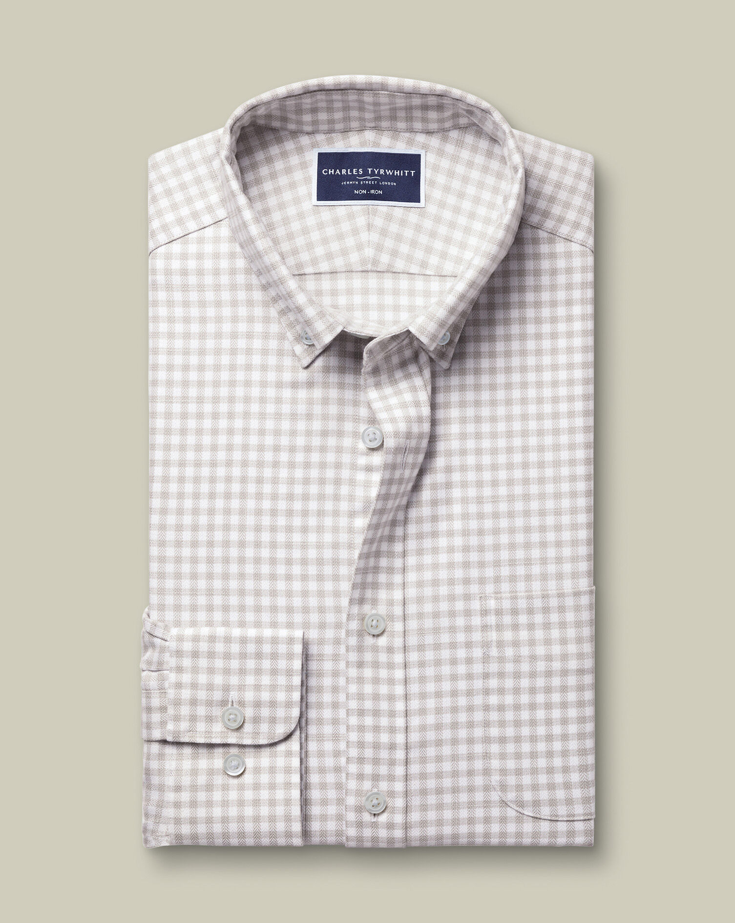 Non-Iron Twill Gingham Shirt - Silver Gray