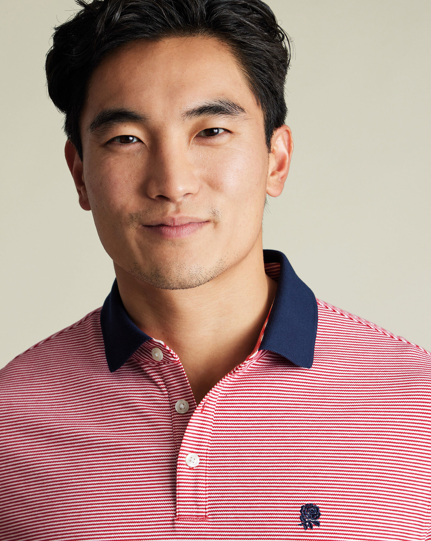 England Rugby Stripe Pique Polo - Red & White