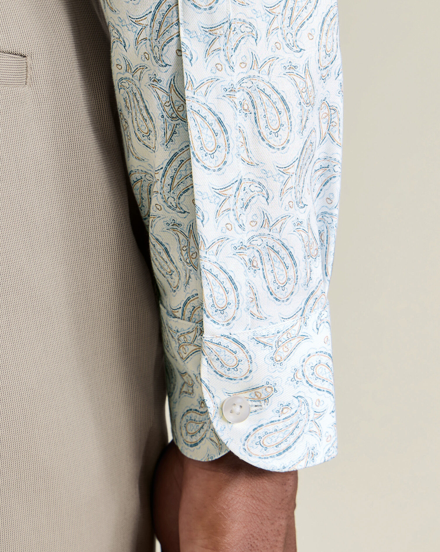 Non-Iron Stretch Paisley Print Shirt - White
