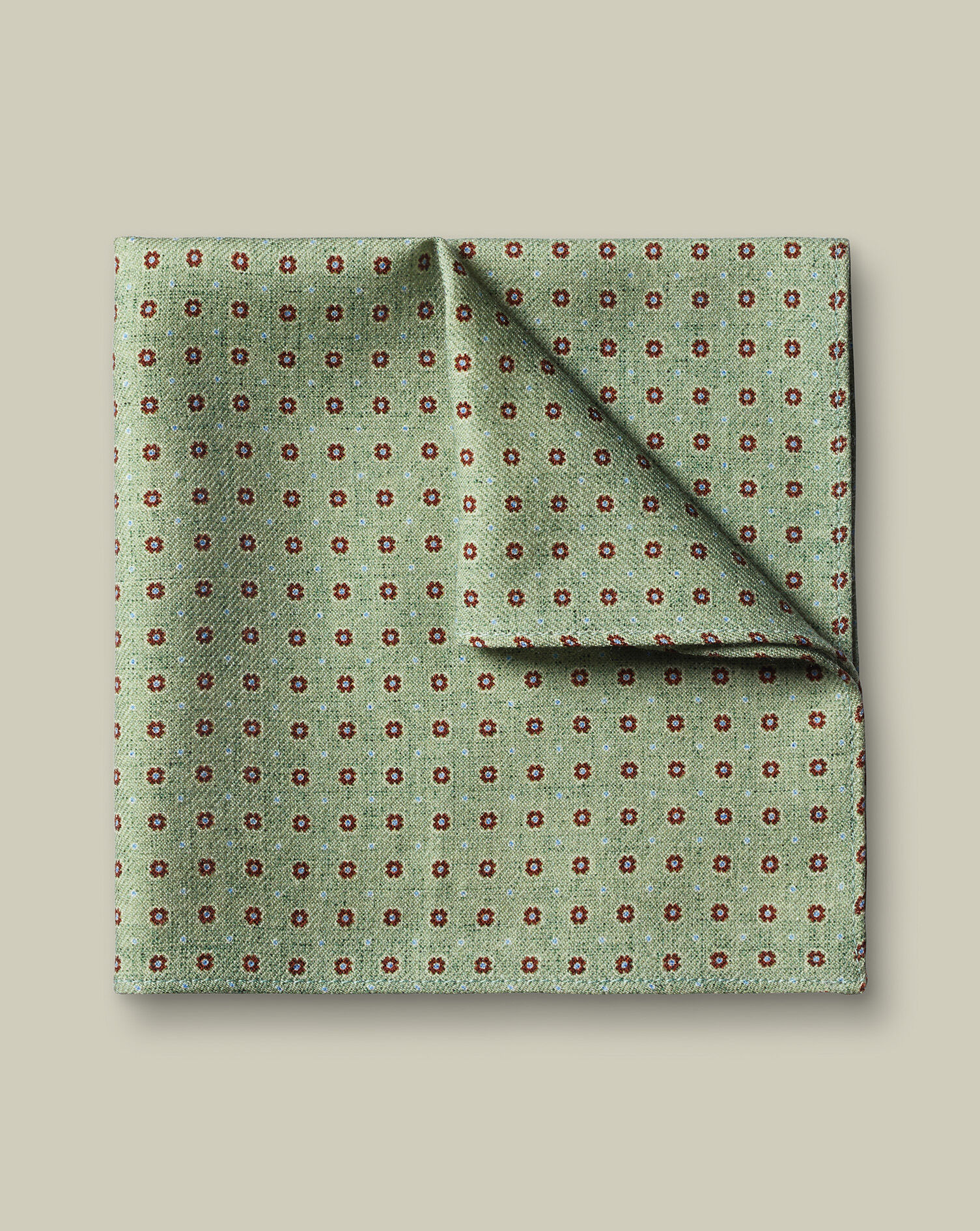Wool Geo Print Pocket Square - Green