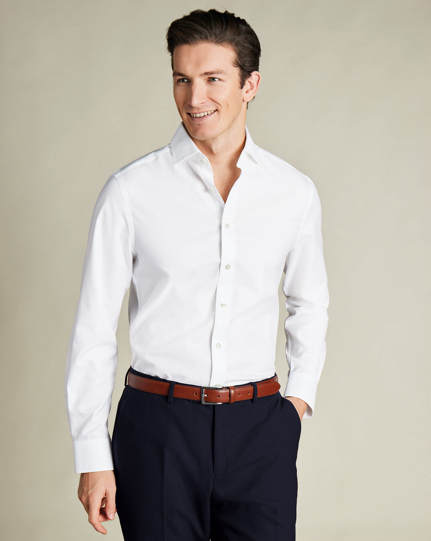 Spread Collar Non-Iron Twill Shirt - White