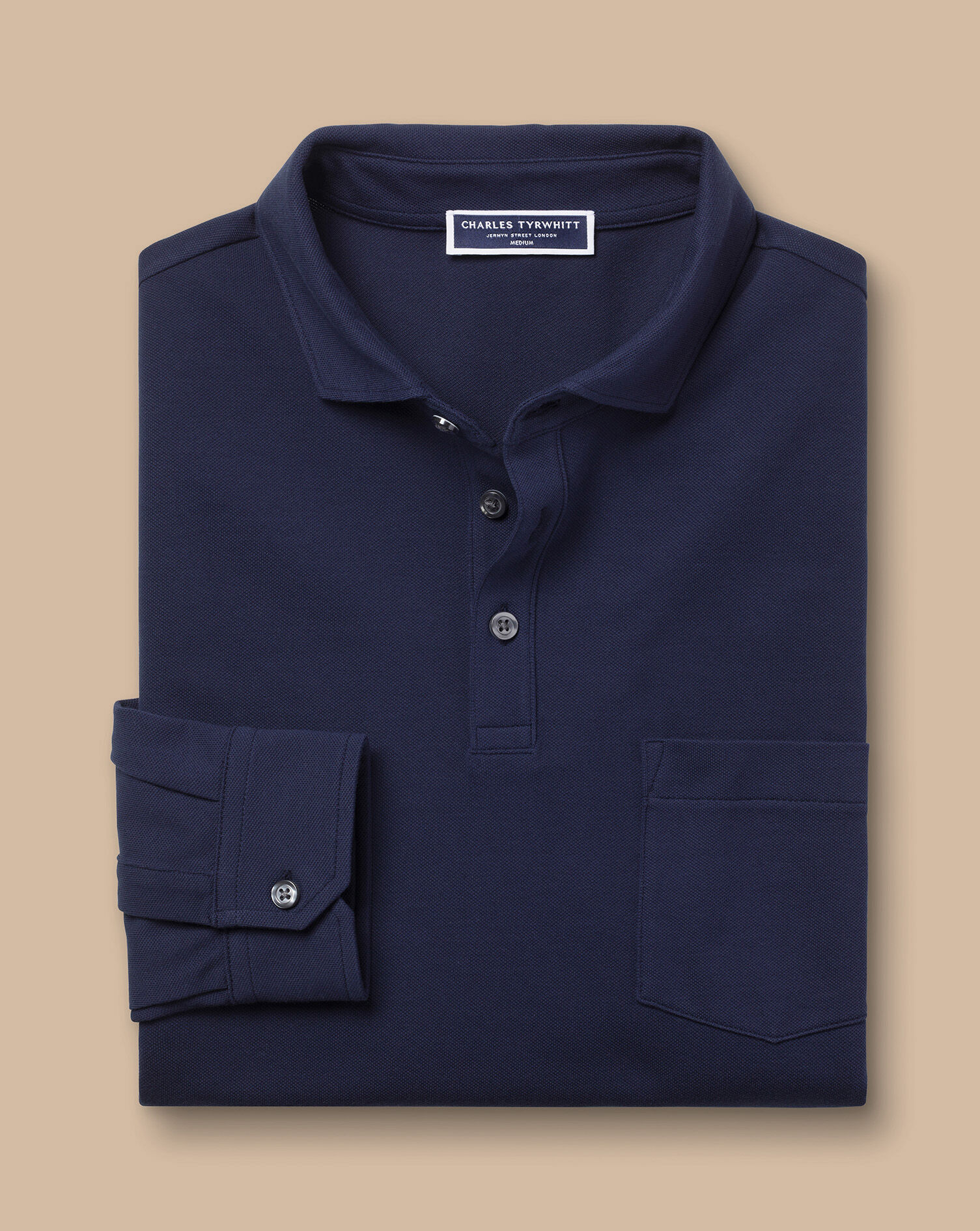 Long Sleeve Pique Polo - Denim Blue