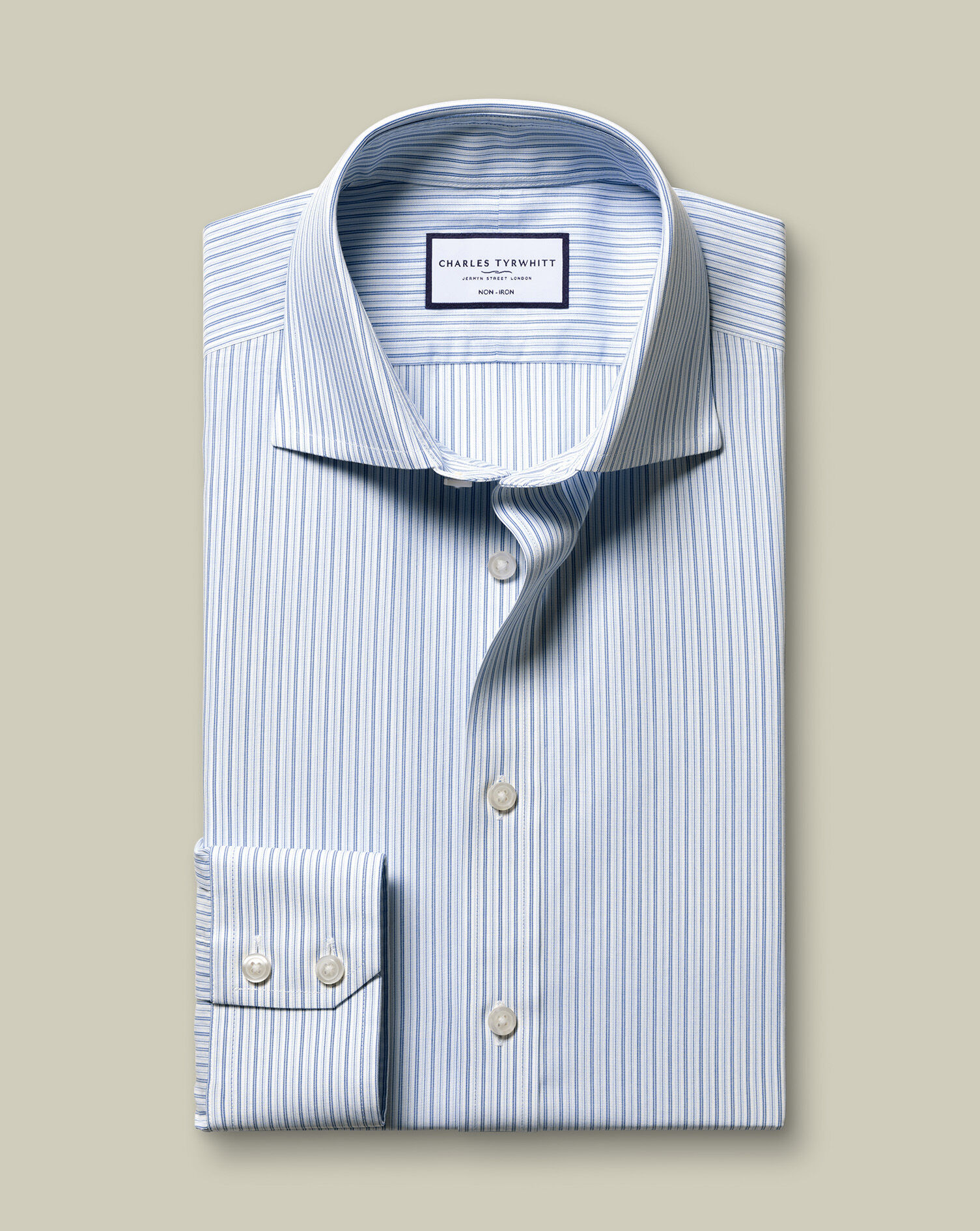 Non-Iron Poplin Stripe Shirt - Mid Blue