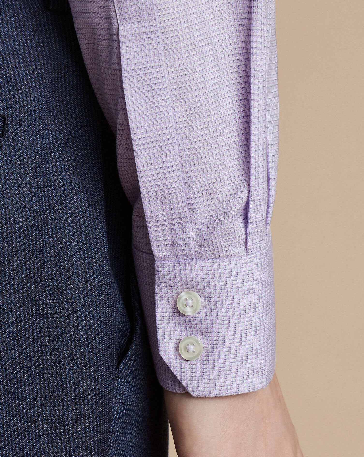 Spread Collar Non-Iron Stretch Kensington Weave Shirt - Lilac Purple