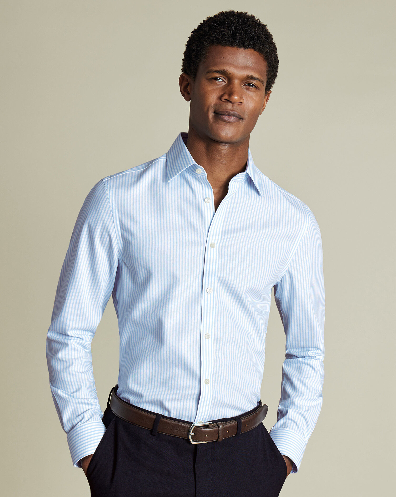 Non-Iron Royal Oxford Stripe Shirt - Sky Blue