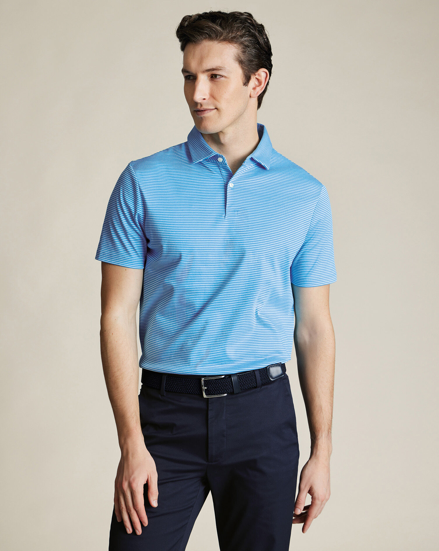 Performance Stripe Polo - Turquoise