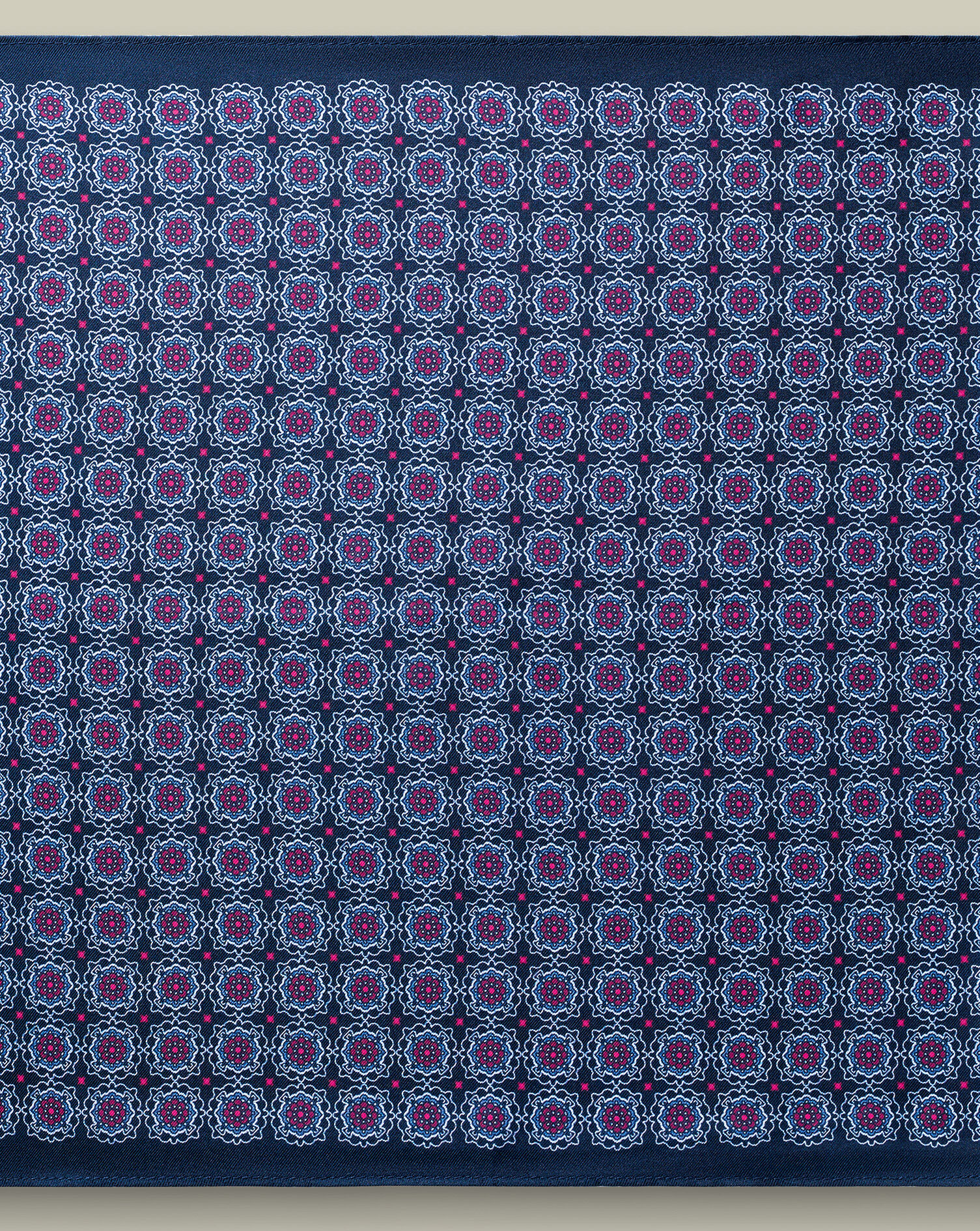 Silk Geo Print Pocket Square - Navy & Dark Pink