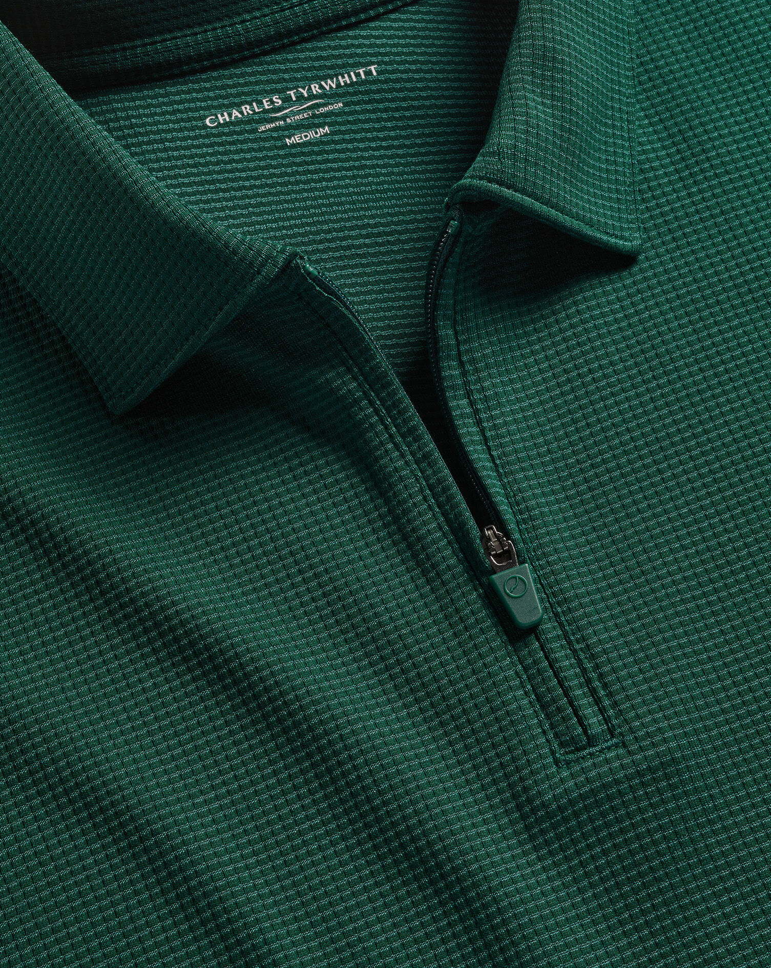 Performance Textured Zip-Neck Polo - Dark Green