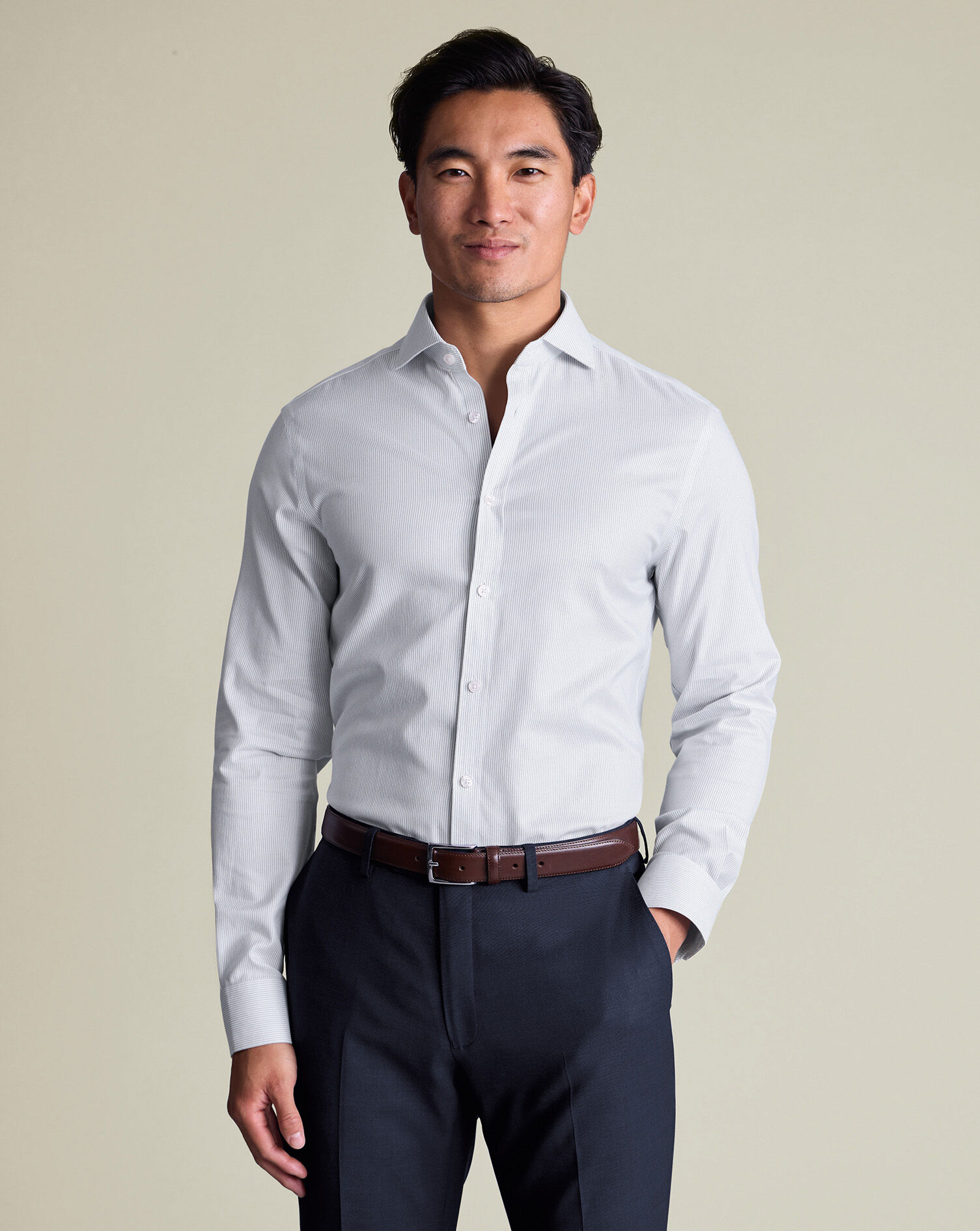 Non-Iron Twill Stripe Shirt - Indigo Blue