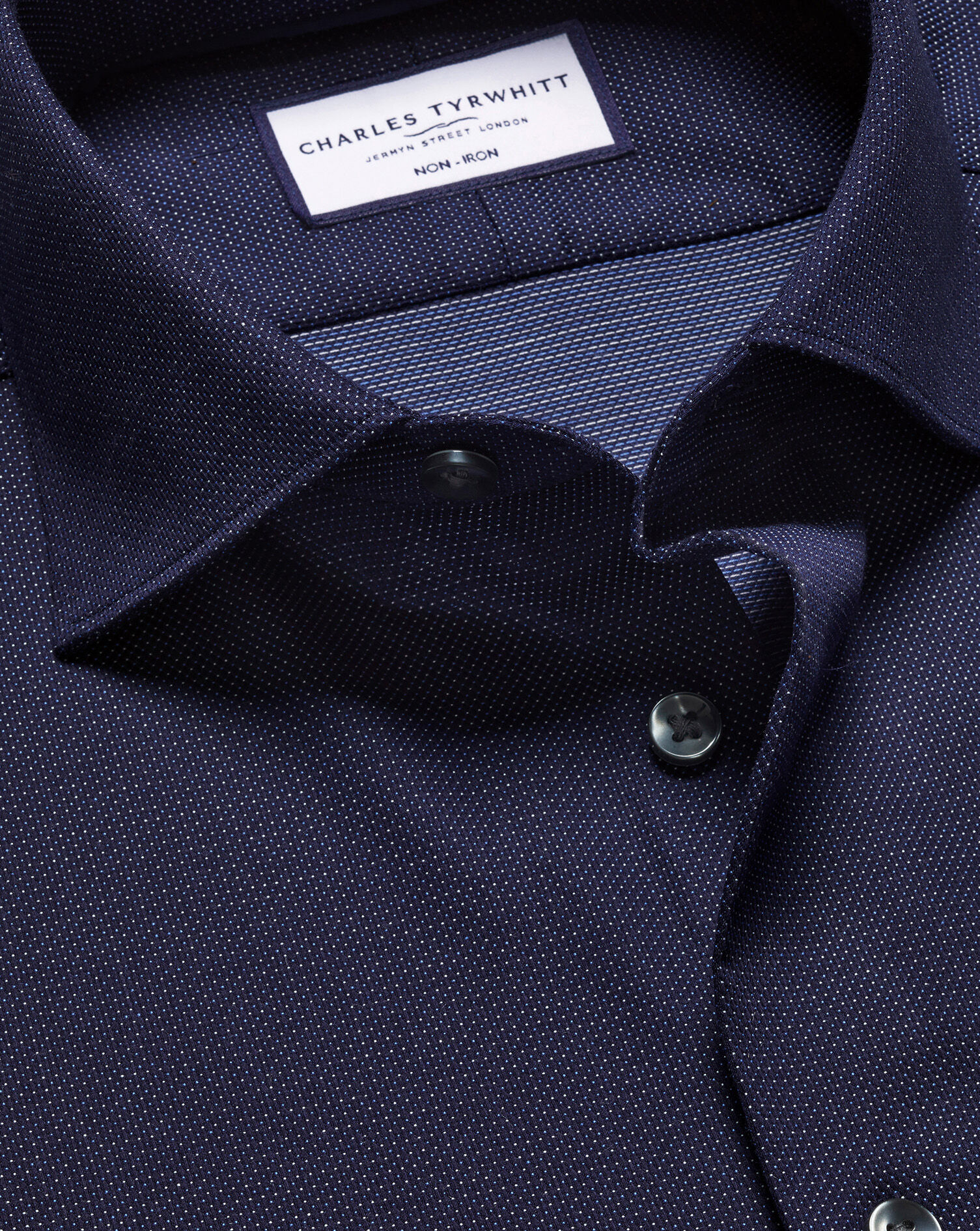 Semi-Spread Collar Non-Iron Stretch Dot Texture Shirt - French Blue