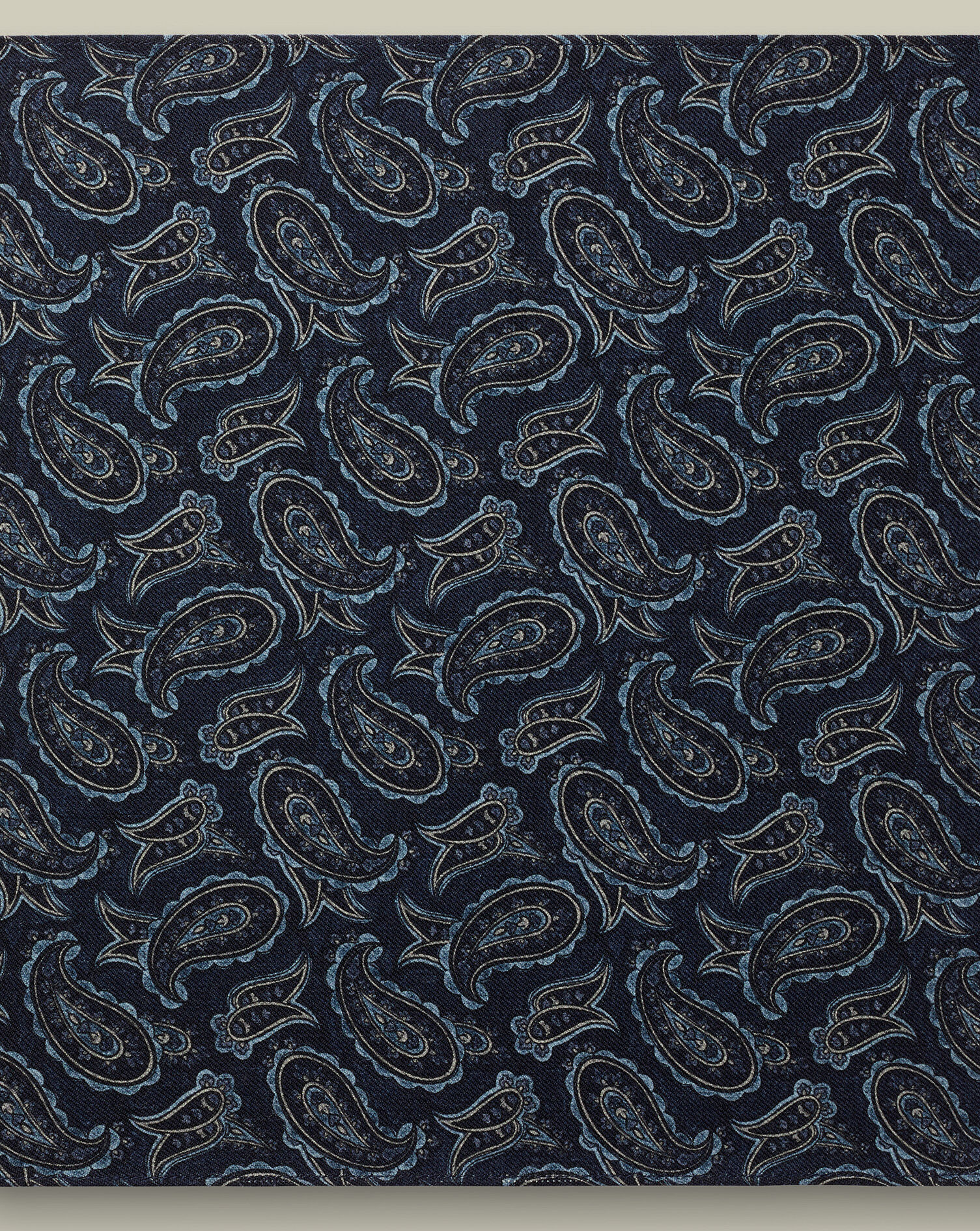 Wool Paisley Pocket Square - Navy