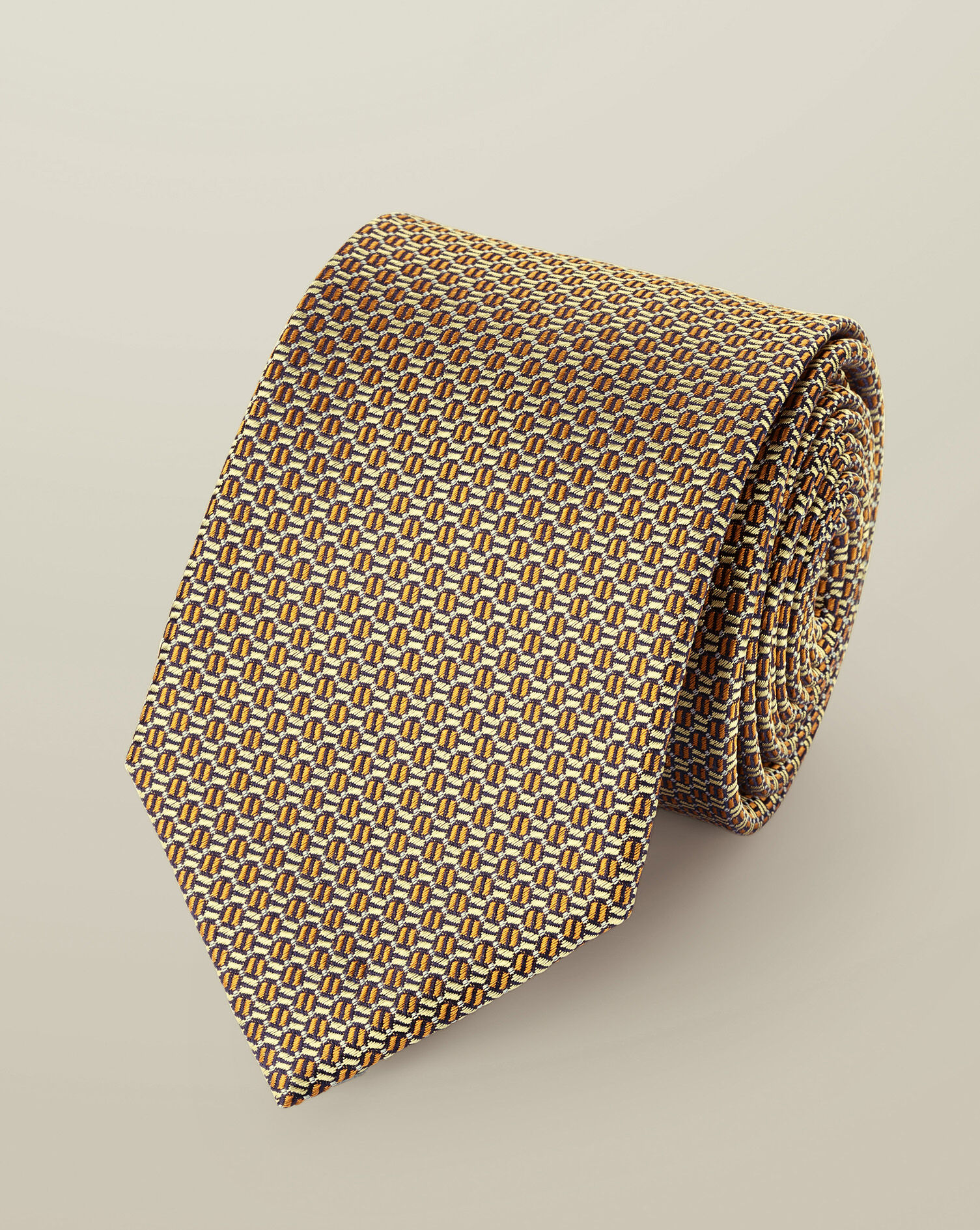Silk Semi-Plain Patterned Tie - Yellow