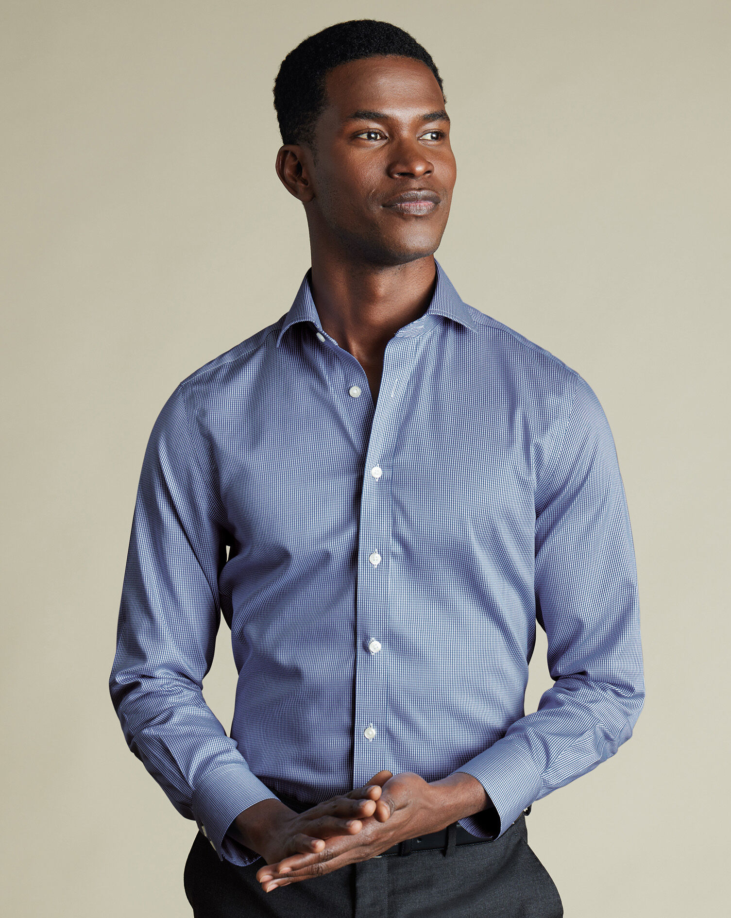 Spread Collar Non-Iron Puppytooth Shirt - Royal Blue