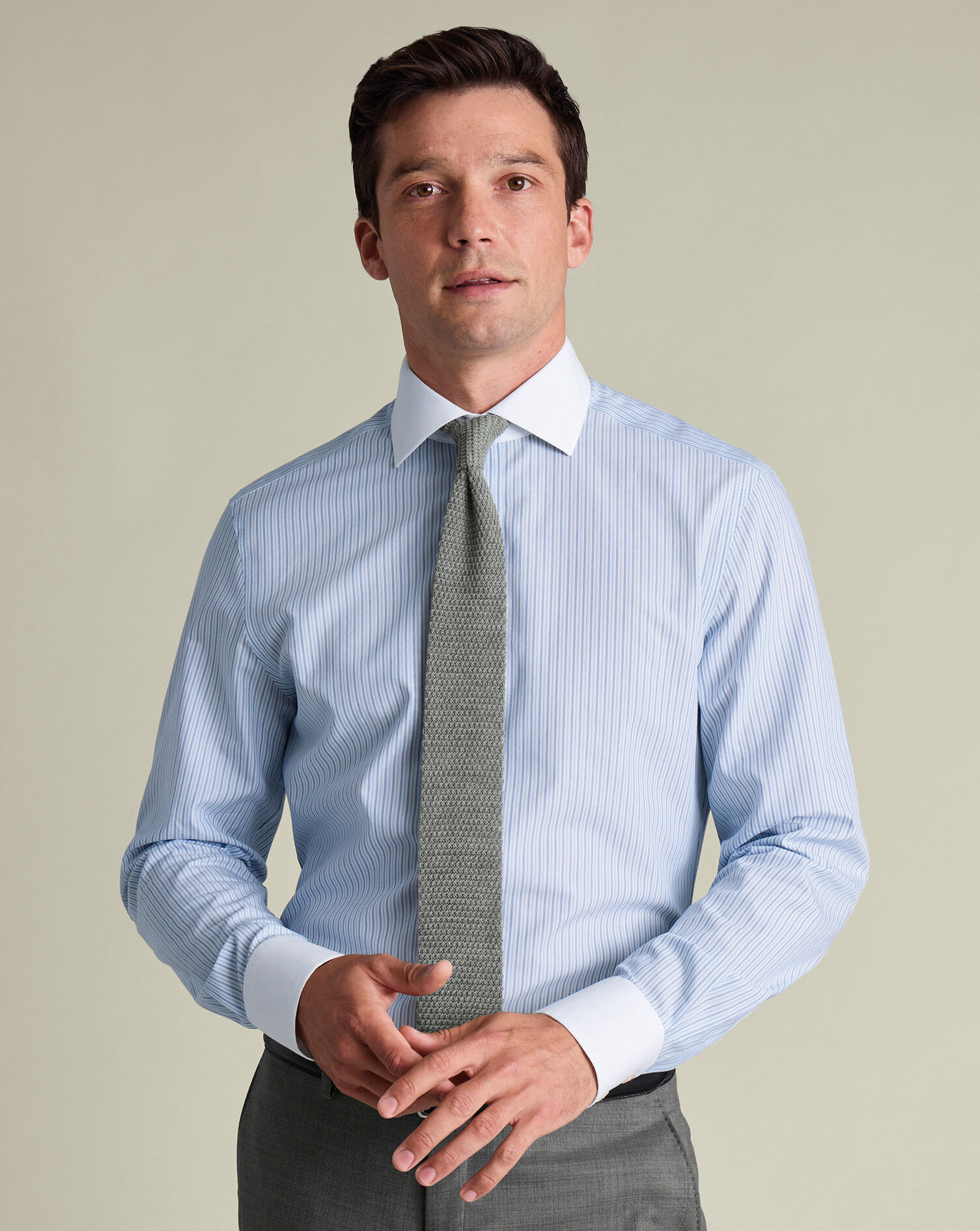 Non-Iron Poplin Stripe Winchester Shirt - Mid Blue
