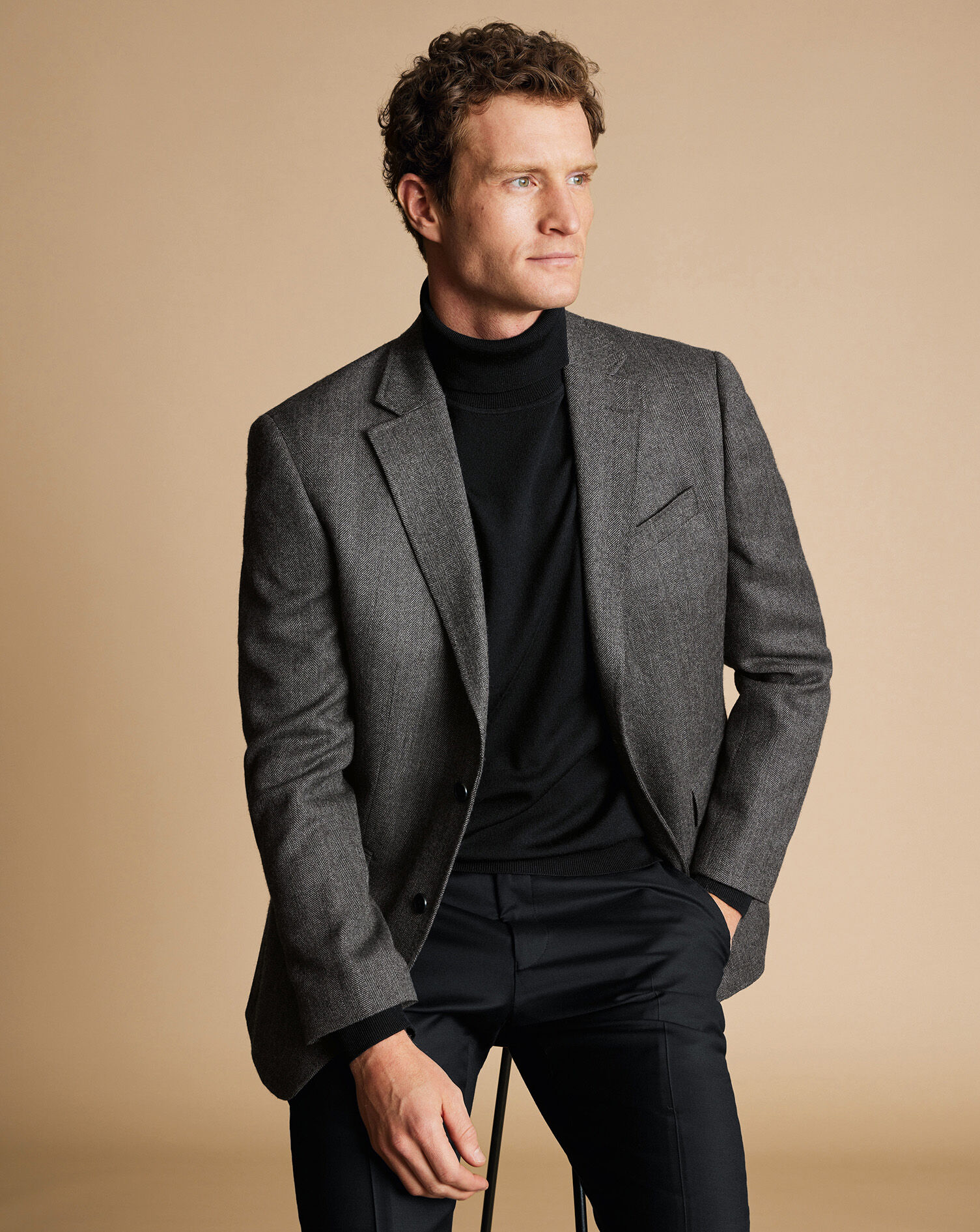 Herringbone Wool Texture Jacket - Dark Gray